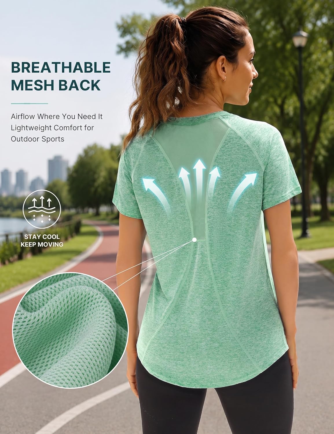 Detalle de Wayleb UV Sportshirt Damen Kurzarm – Leichtes, atmungsaktives V-Ausschnitt-Shirt mit Mesh-Rücken