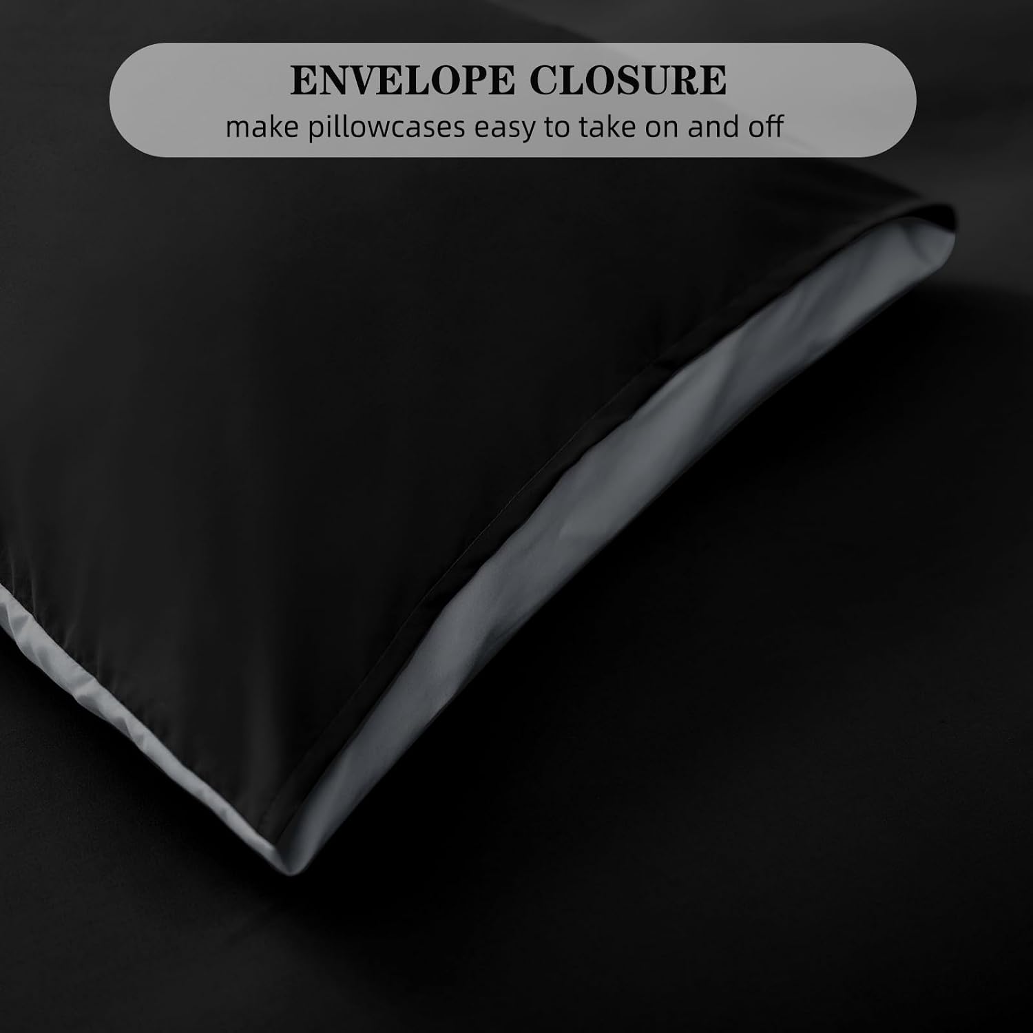 Detalle de MIKI WELL King Size Reversible Duvet Cover Set (3 pcs) in Black & Grey with Hidden Zipper + Corner Ties