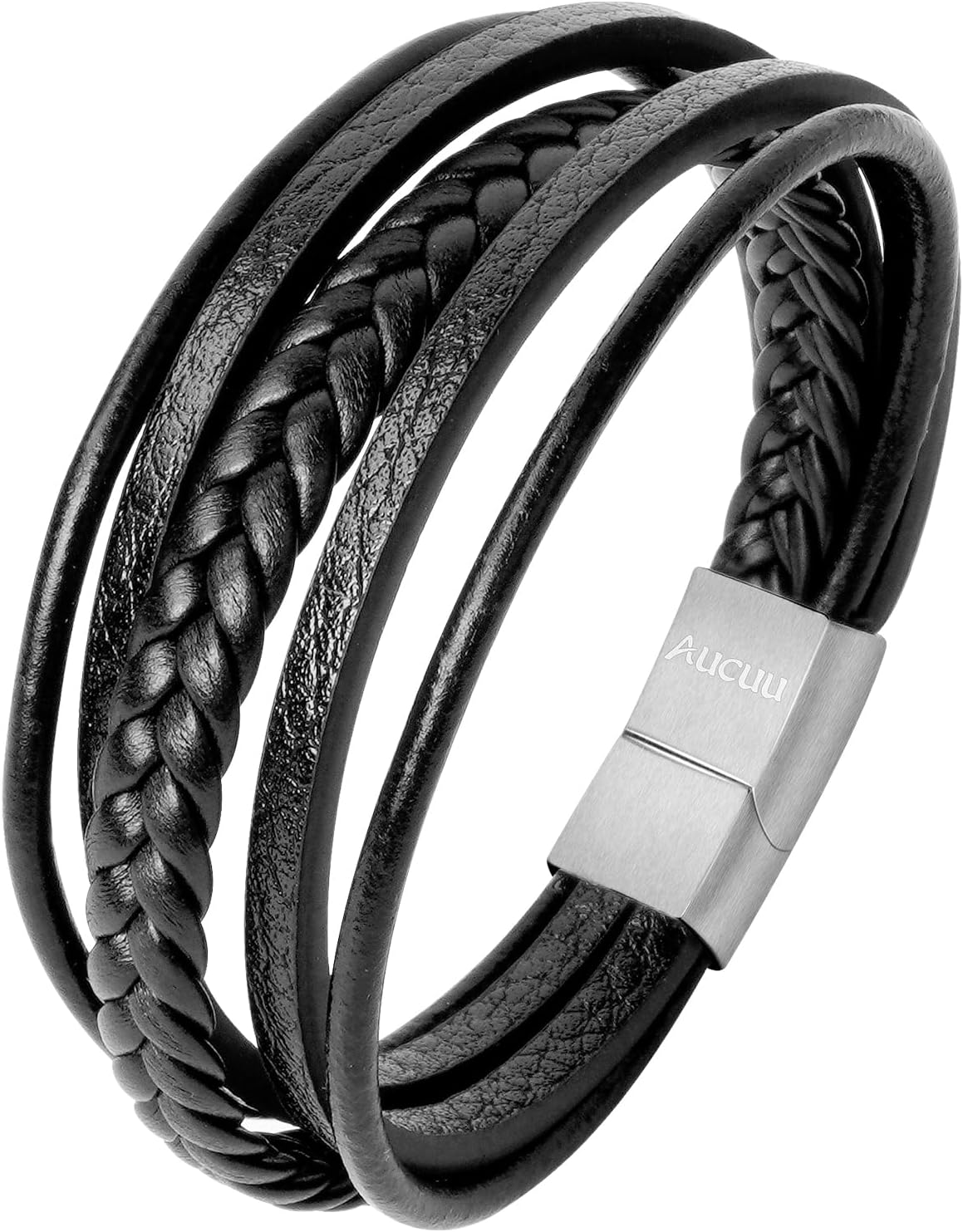 Detalle de Aucuu Pulsera de Cuero Trenzado 21 cm