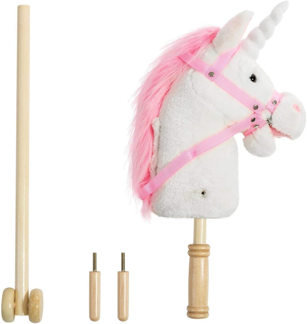 Thumbnail 1 de iBonny 36-Inch White Hobby Horse with Grip Handles and Wheels Unicorn Plush Toy