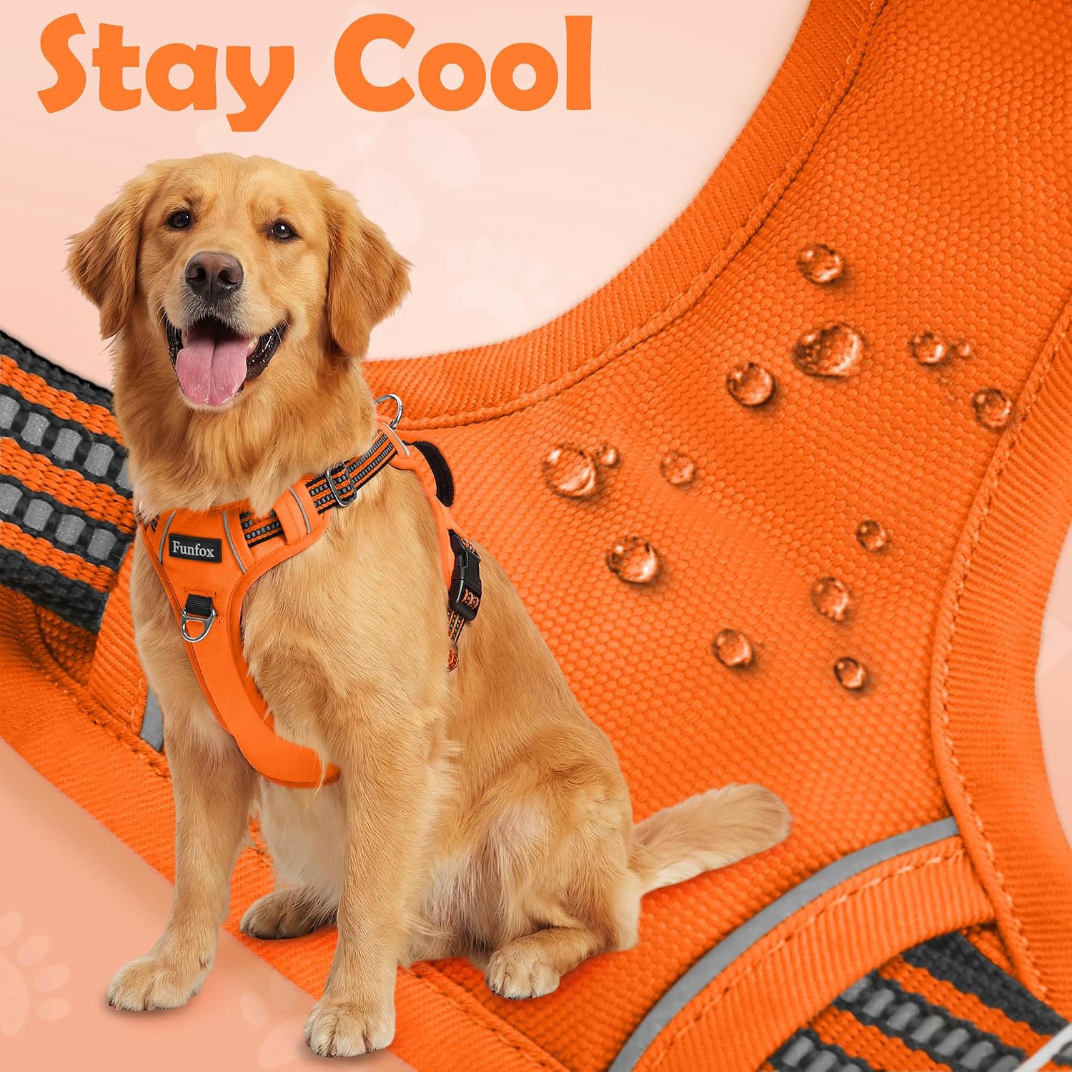 Detalle 2 de Funfox Dog Harness Small (Orange S) – no-pull puppy dog harness with vertical handle, reflective strips