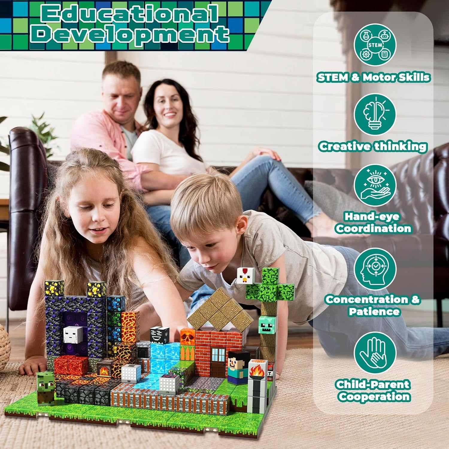 Thumbnail 6 de 200PCS Magnetic Building Blocks 6 baseplates for kids 🧩