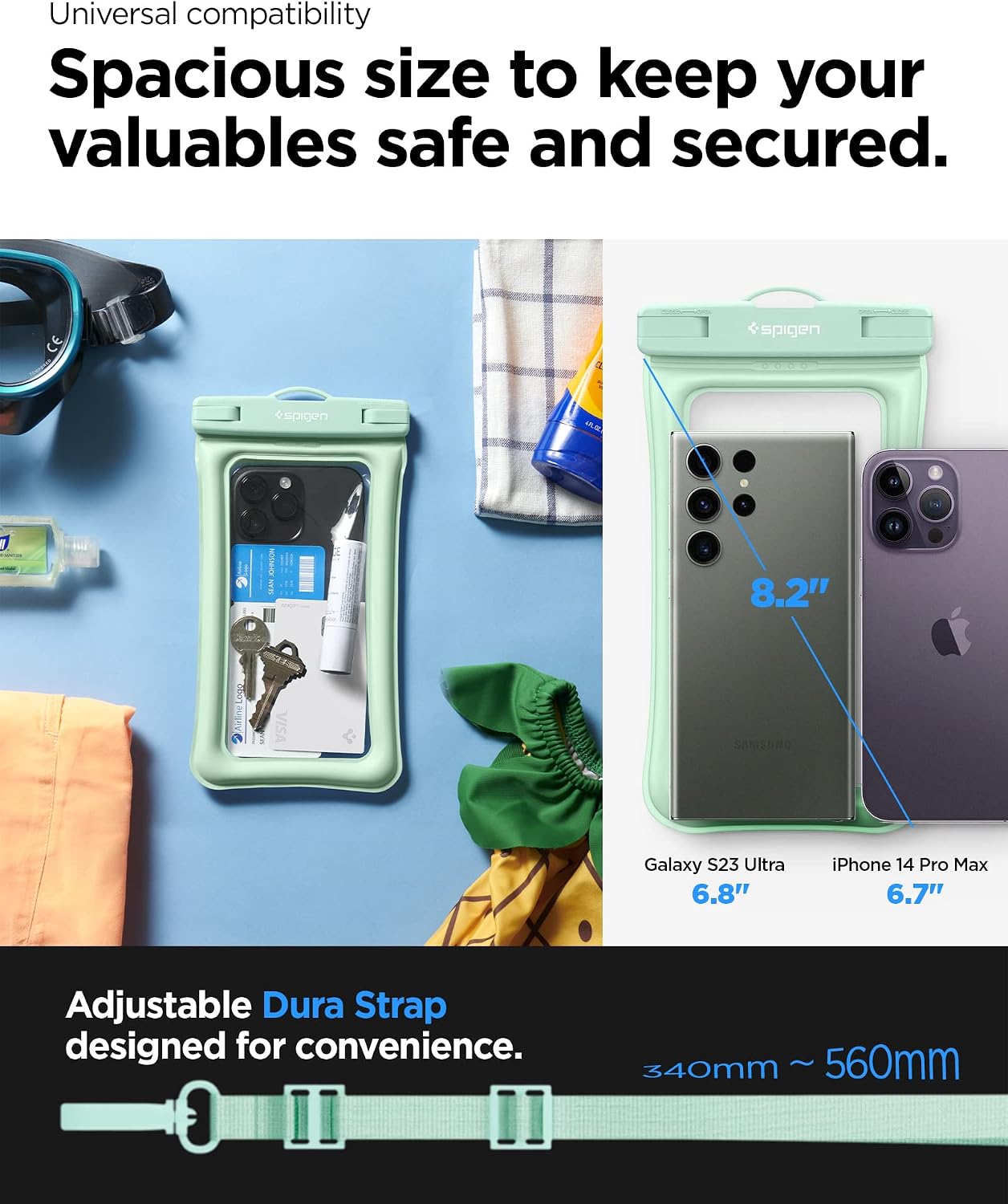 Detalle 2 de Spigen Aqua Shield – lot de 2 coques étanches flottantes pour smartphones jusqu’à 8,2" (Minthe)