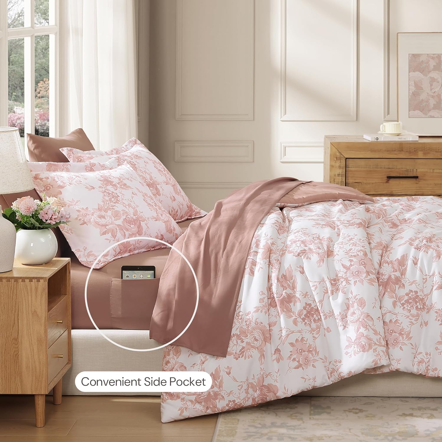 Thumbnail 2 de BLOOMHAVEN Queen Comforter Set — 7-Piece Pink Floral Bedding Ensemble