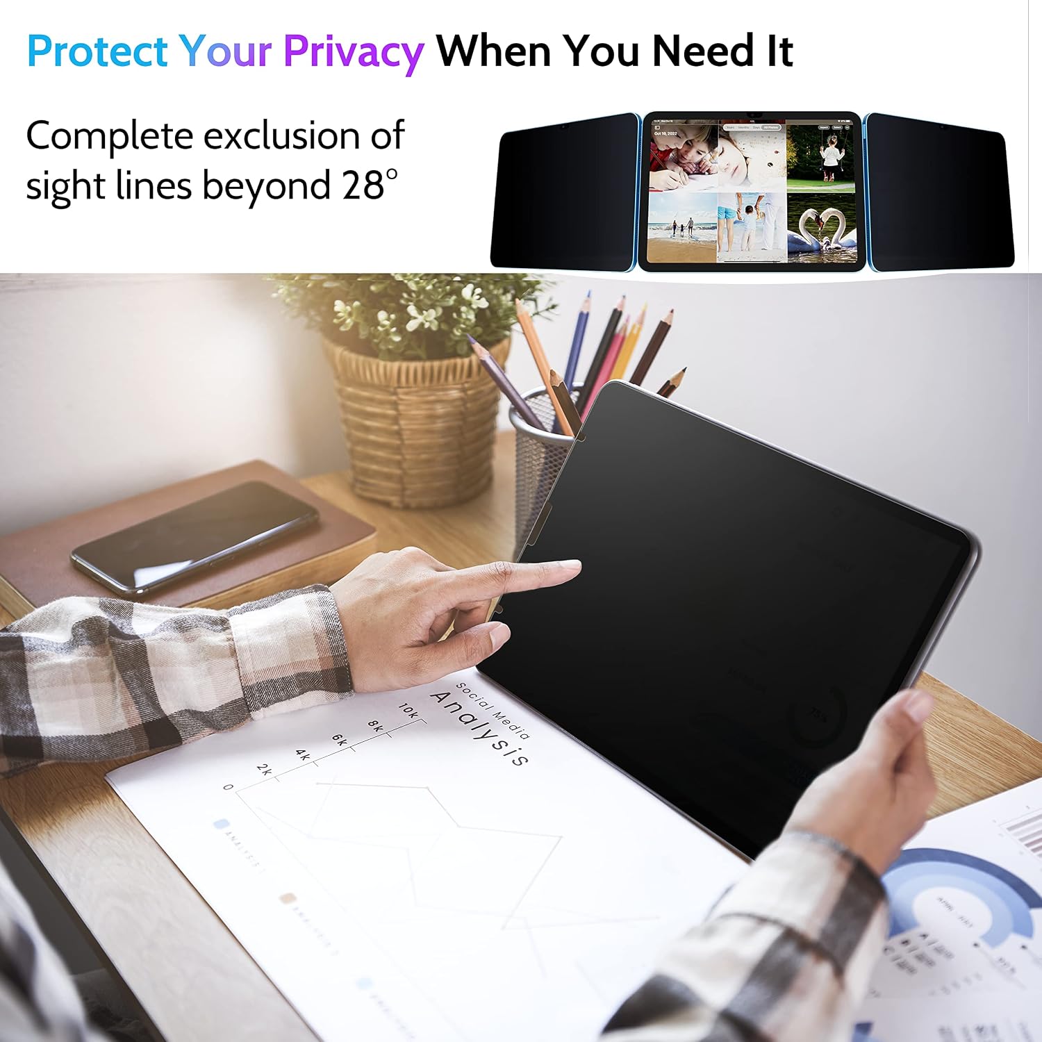 Detalle de Peslv pet-fk-ipad10th Privacy Screen Protector, Matte PET, Anti-Glare