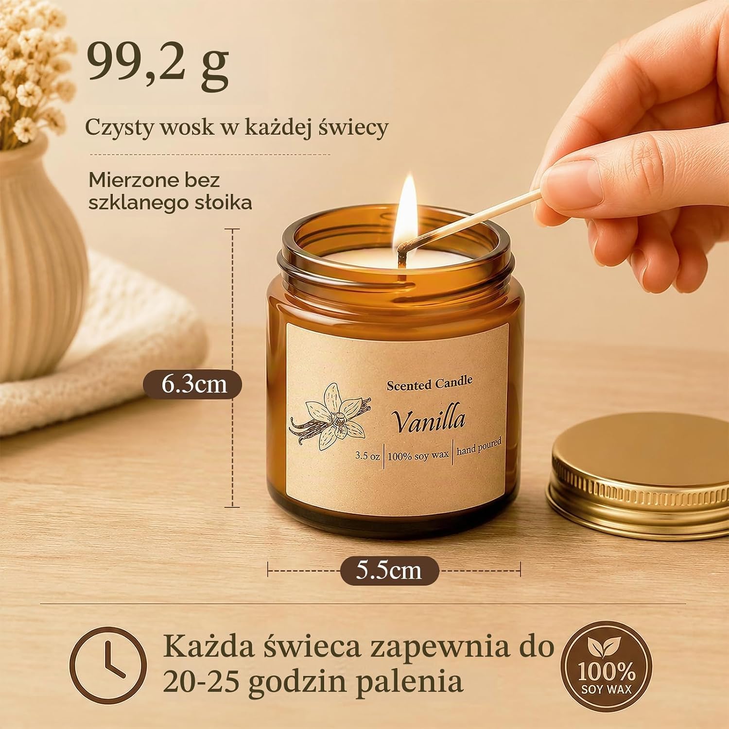 Detalle de KIYTARBOO Dk-001 – zestaw 6 świec sojowych w szkle, różne zapachy