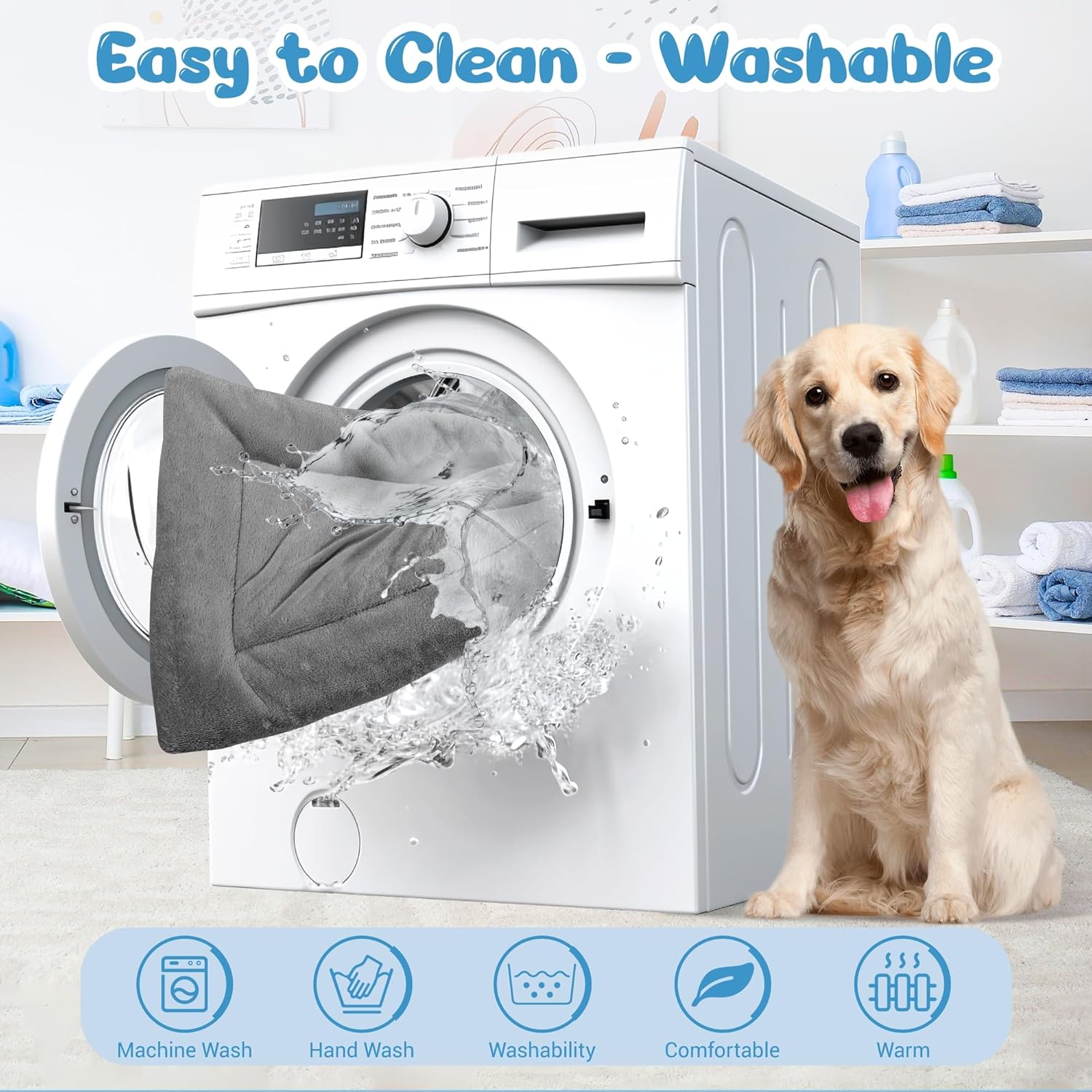 Detalle de Baodan Large Washable Plush Dog Bed – 122x75 cm, Dark Grey