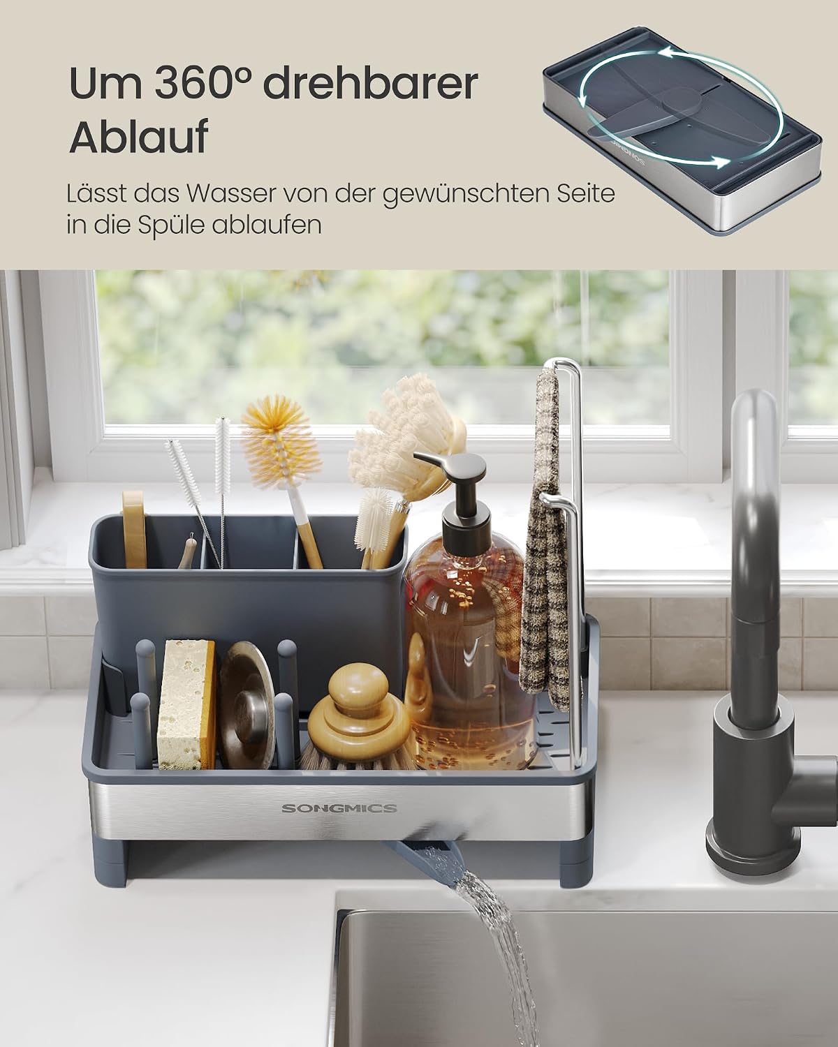 Thumbnail 2 de SONGMICS Spülbecken-Organizer mit Schwammhalter, Edelstahl – KCS555GN01