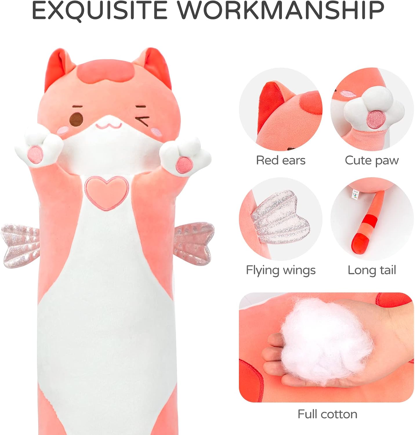 Detalle 2 de Mewaii Gato de Peluche 50cm, Almohada y Juguete