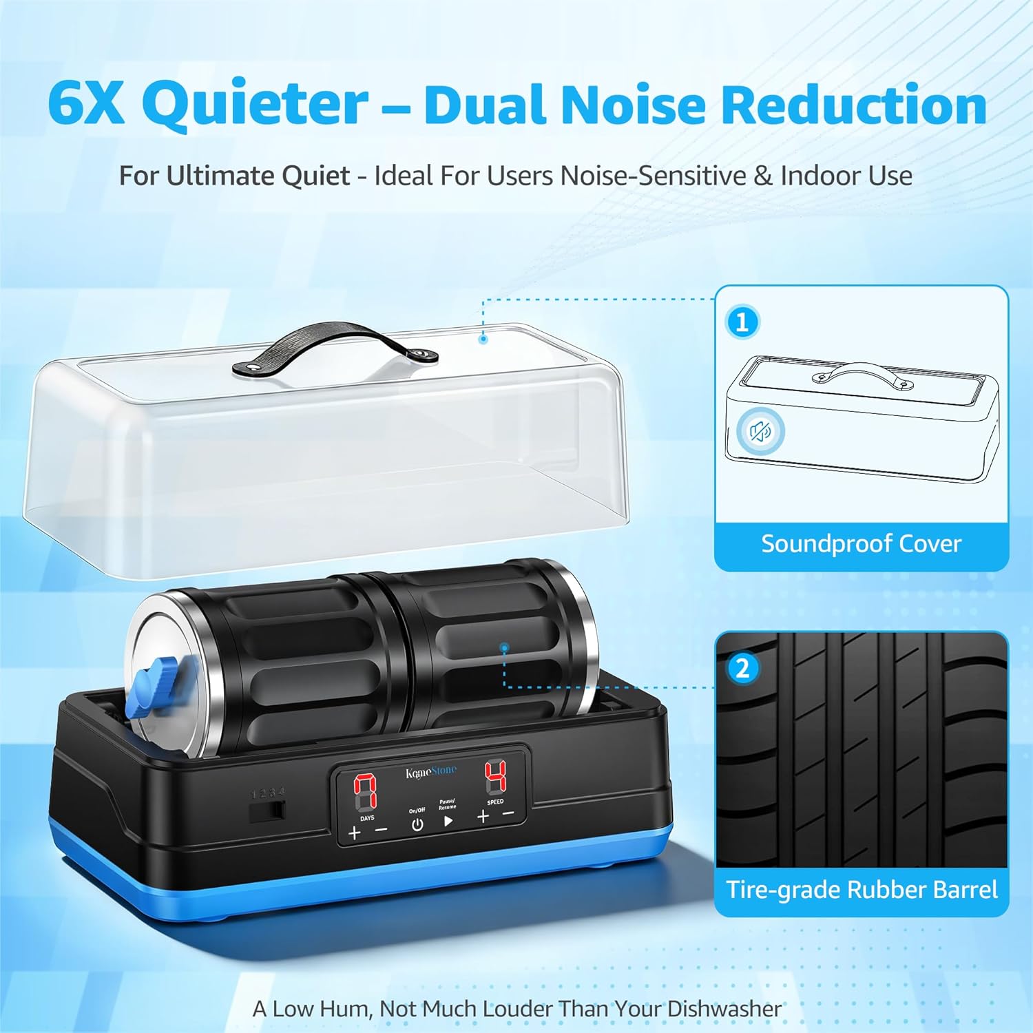 Thumbnail 3 de KomeStone Ultra Quiet 7LB Dual Barrel Rock Tumbler Kit with Noise-Canceling Cover
