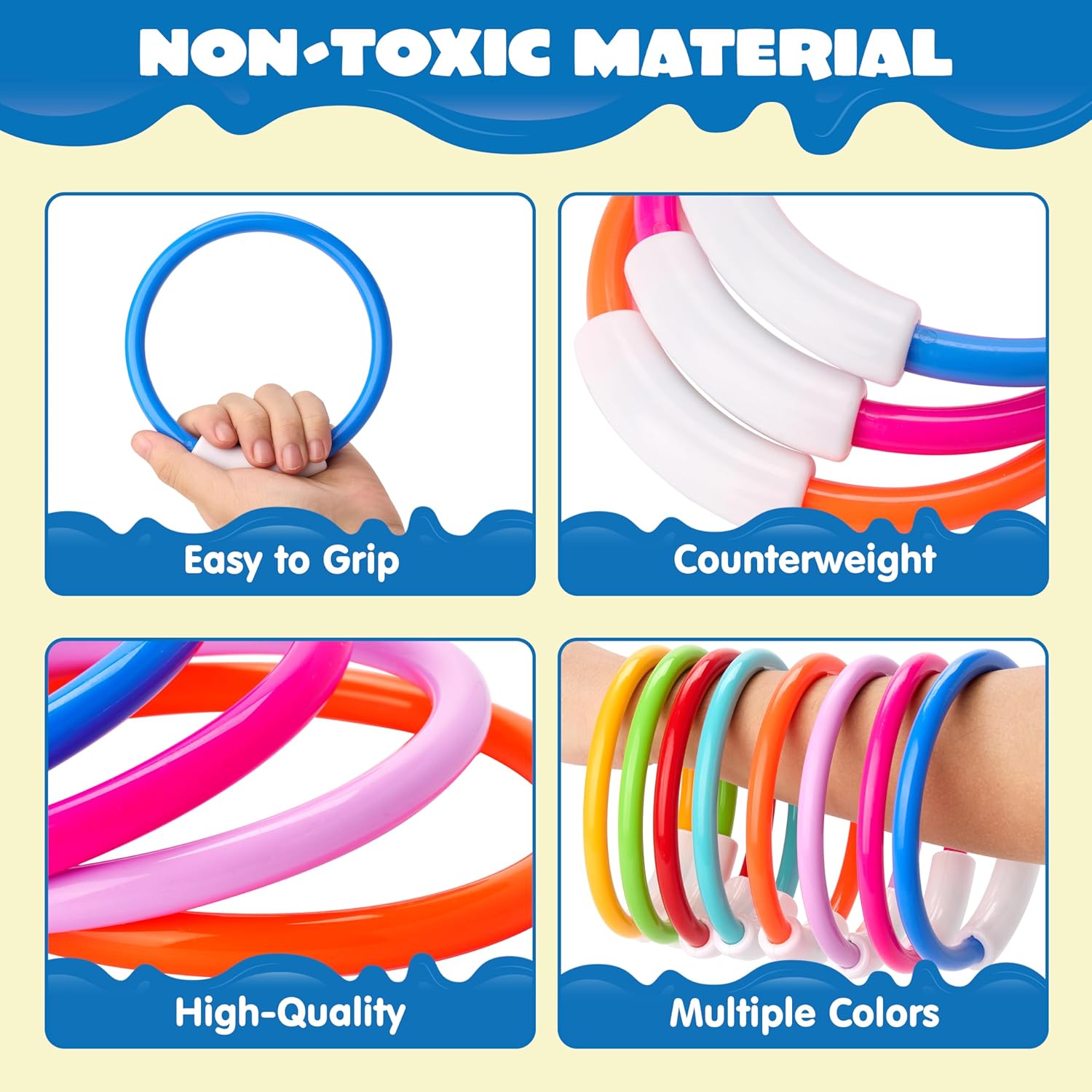 Detalle 2 de JOYIN Dive Rings set of 8 colourful swimming rings for kids (pool diving training toys)
