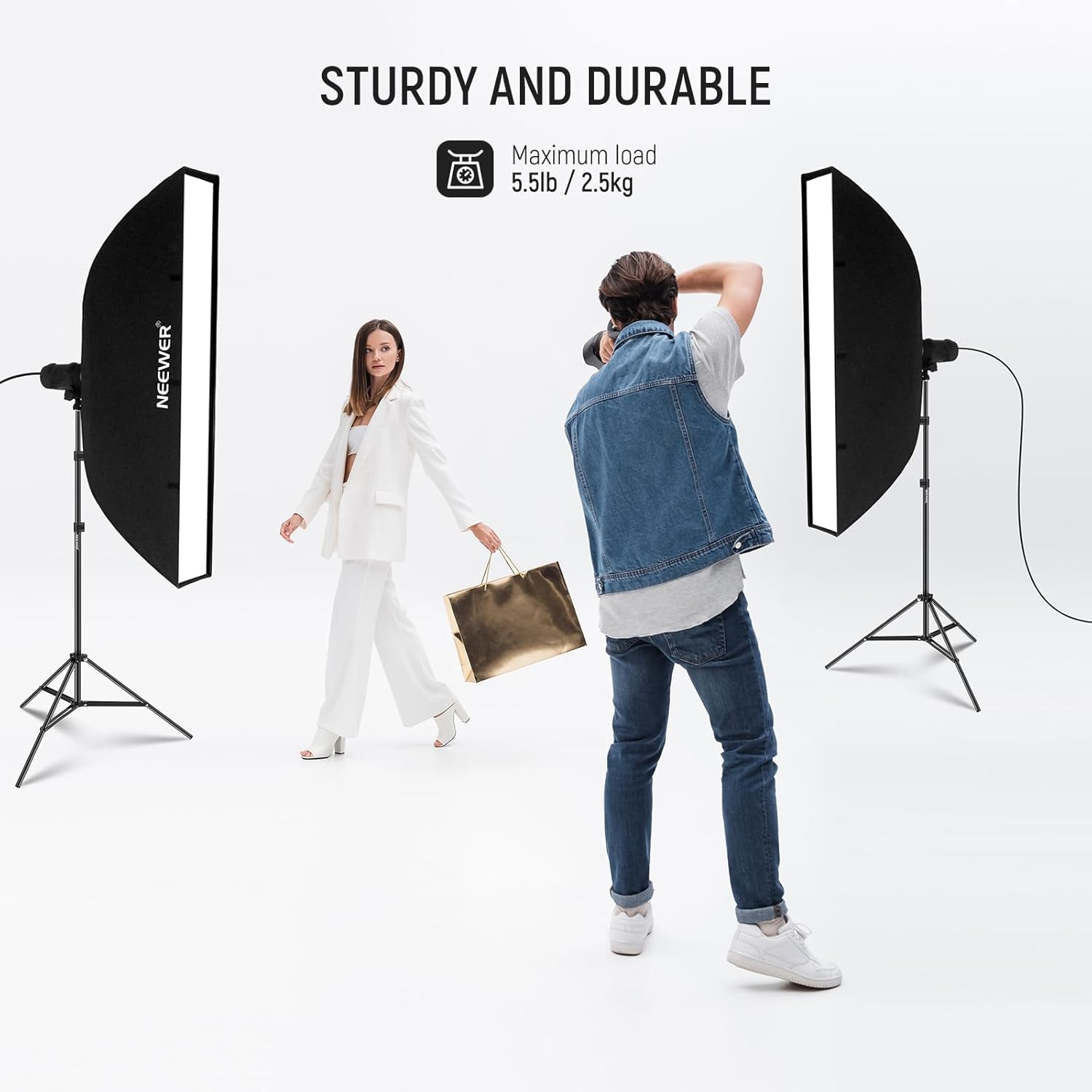 Detalle de Neewer 7 pieds de studio en aluminium (2 supports) – Hauteur réglable jusqu’à 210 cm, charge 2,5 kg