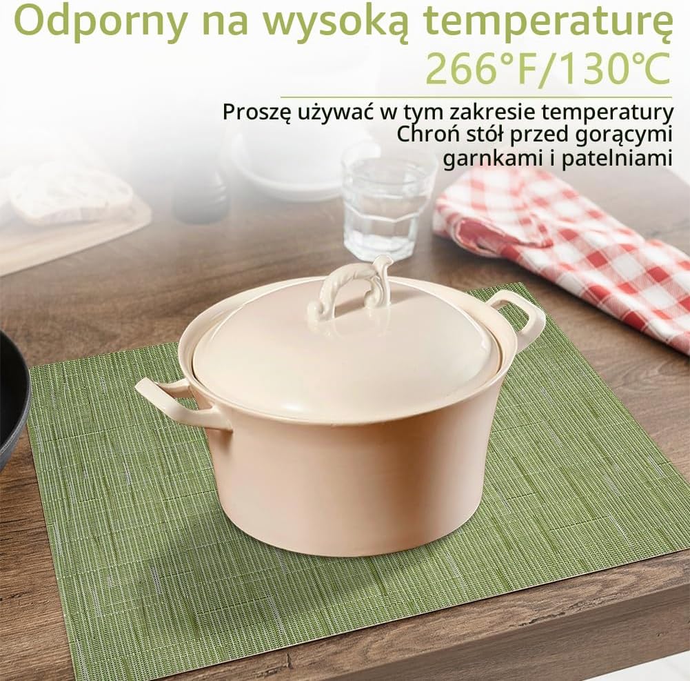Detalle 2 de AUAUY M1-4141203 – podkładki stołowe z PVC, 6 szt., zielone, 30 × 45 cm