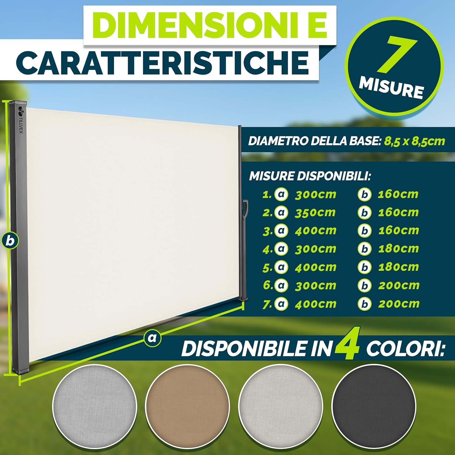 Thumbnail 6 de tillvex Tenda laterale estensibile e oscurante 200 x 400 cm con copertura antipioggia per balcone, giardino e terrazzo