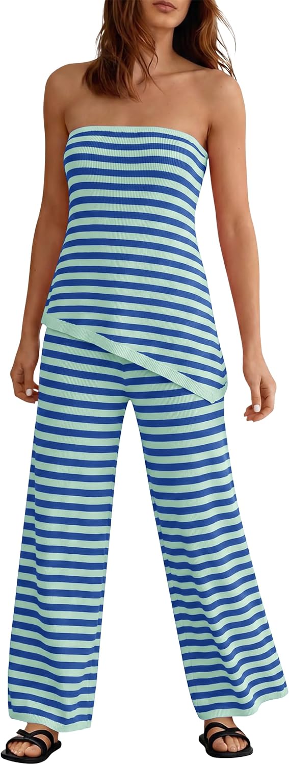 Thumbnail 6 de Tankaneo Women's 2 Piece Outfits: Asymmetrical Tube Top & Wide Leg Knit Set