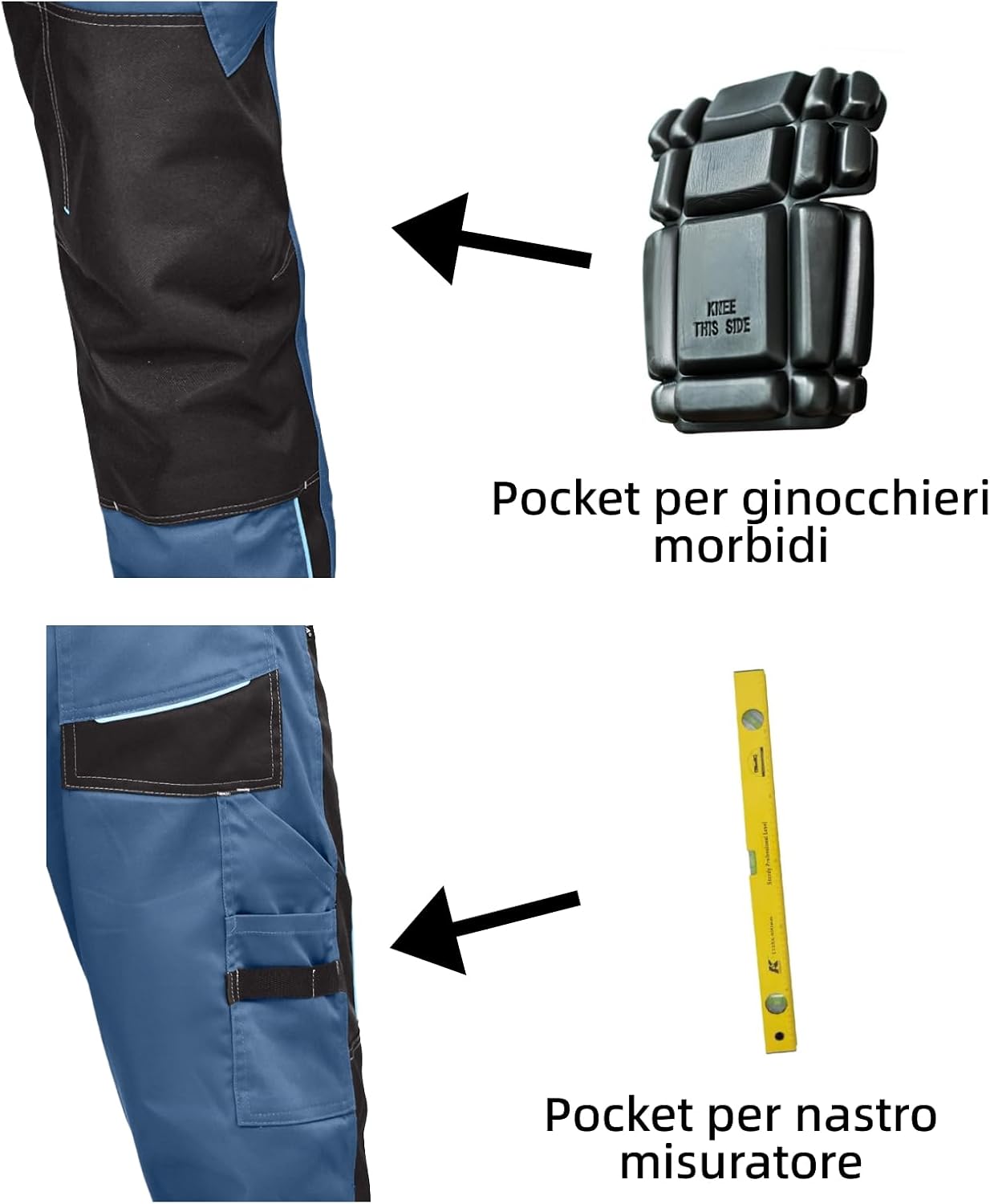 Detalle de WORK IDEA Pantaloni da Lavoro Maschili in Stretch con Tasche e Tasche per Attrezzi