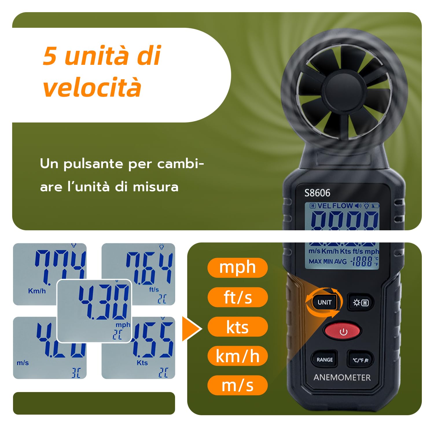 Thumbnail 3 de Tolesum Anemometro portatile 3 in 1 con misurazione vento, Beaufort e temperatura