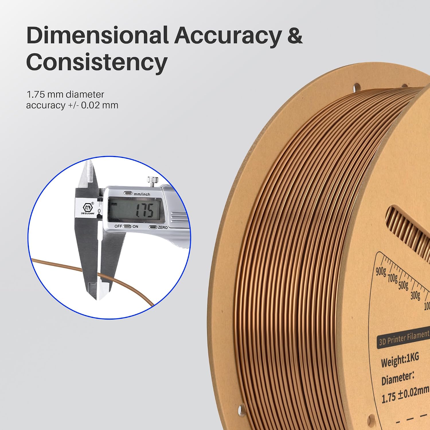 Detalle de ELEGOO Metal PLA Filament 1.75mm Copper (1kg) – Metallic shiny, metal-filled look for most FDM printers