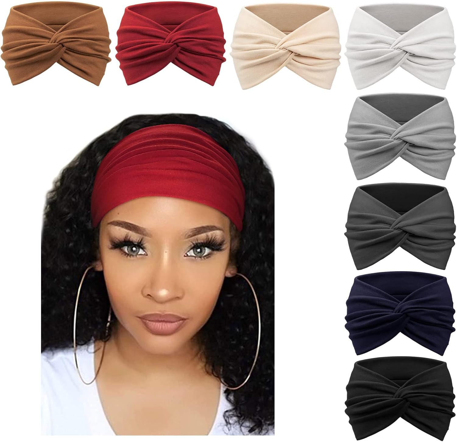 Detalle de DRESHOW 8 Pack Turban Headbands for Women Wide Head Wraps โ๏ธ๐?