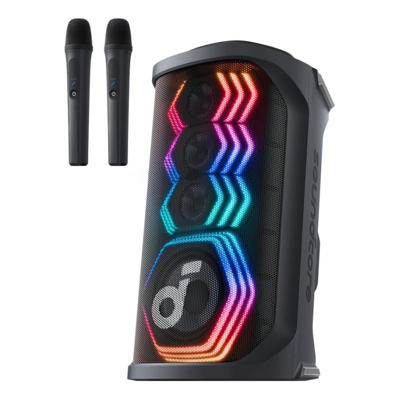 Detalle 2 de Soundcore Rave 3S: altavoces inalámbricos de 200 W para fiestas con iluminación LED y resistencia IPX4