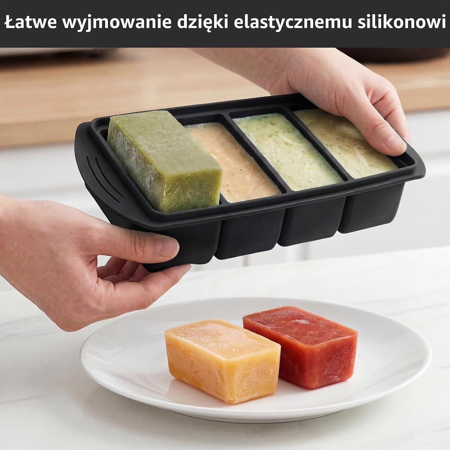 Detalle de Defresit N1-HK400303_black-LINY-DE – silikonowe foremki do mrożenia, 2 i 4 komory