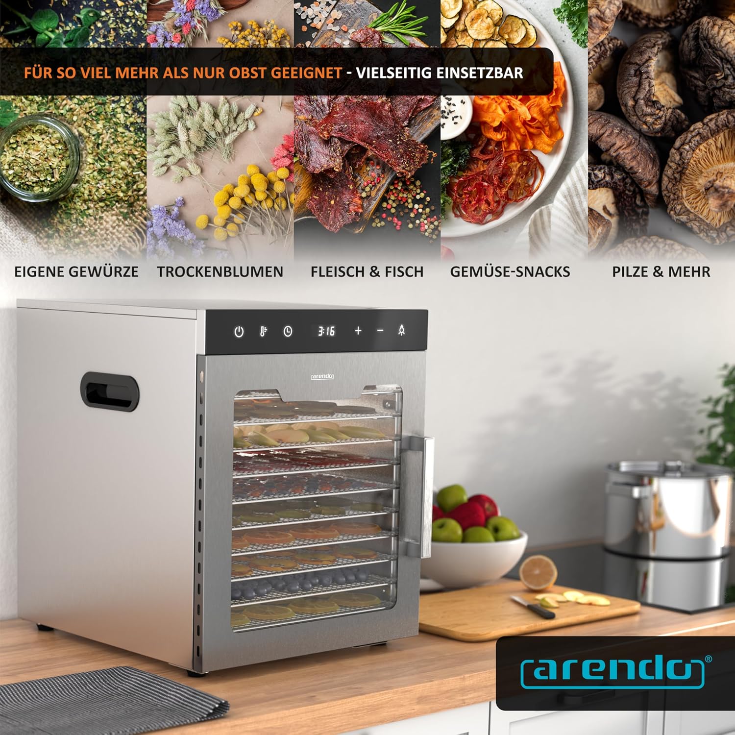 Detalle 2 de Arendo Dörrautomat Edelstahl 800 W für Obst