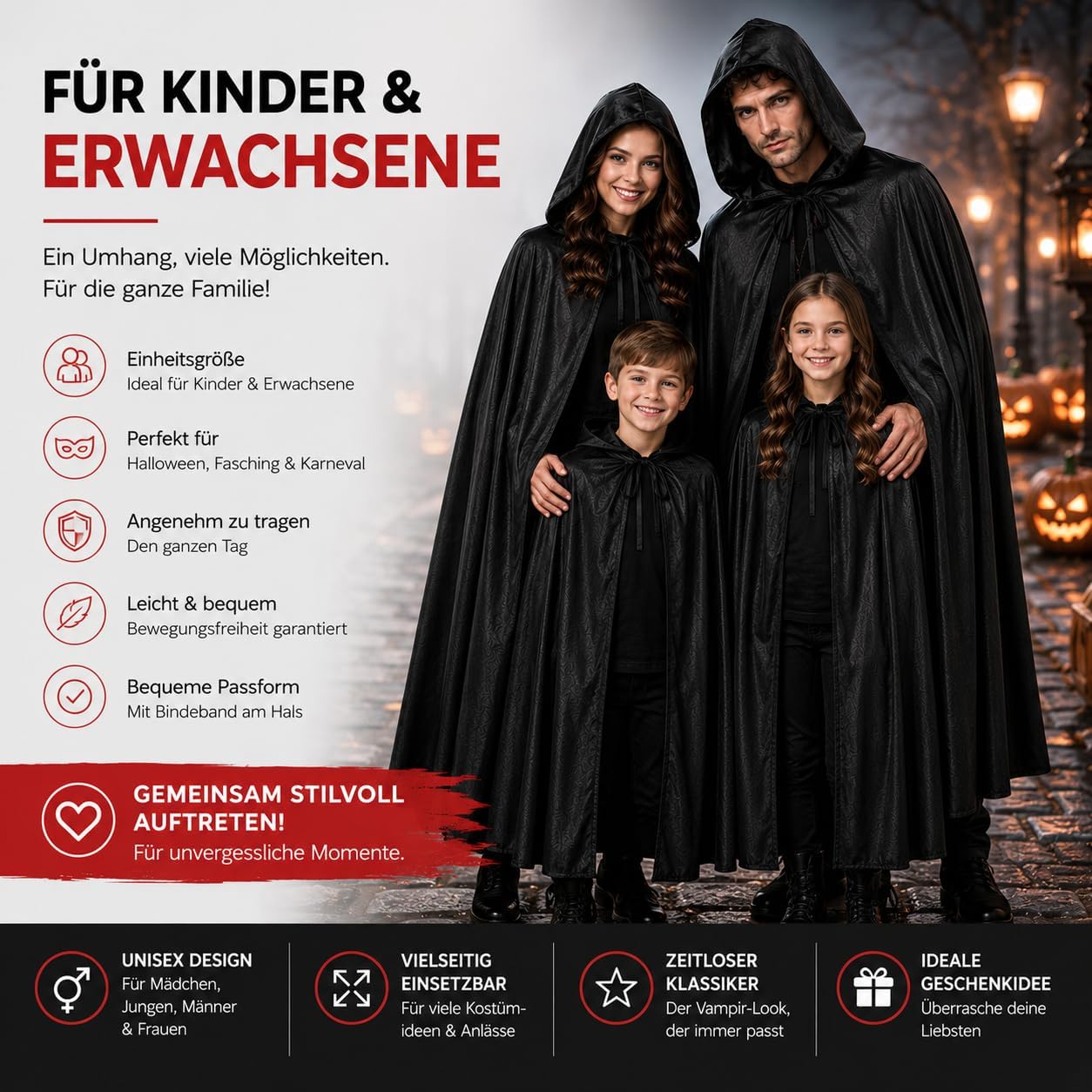 Detalle 2 de TK Gruppe Timo Klingler svart mantel med huva för vampyr- och fantasikostymer