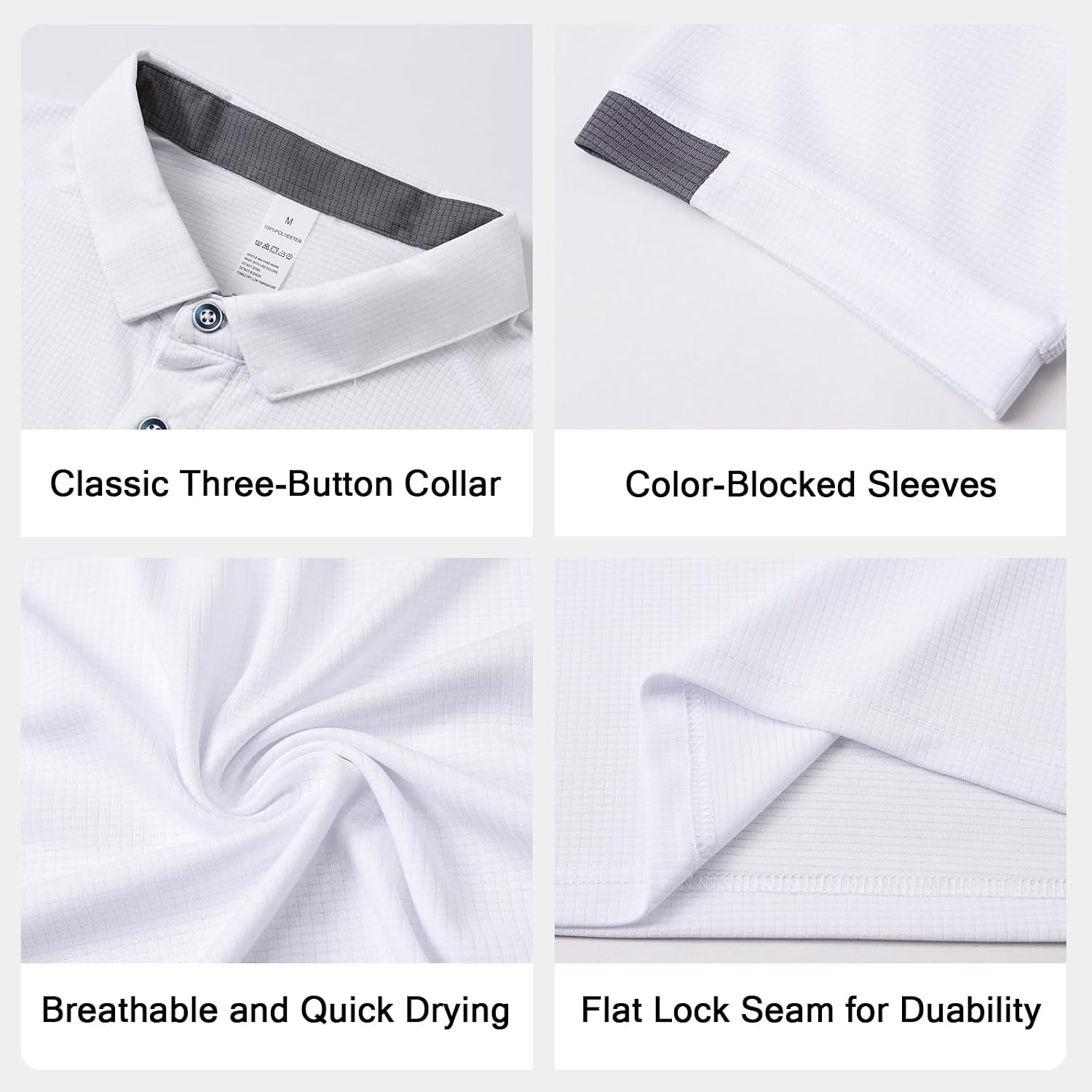Detalle 1 de HUAKANG Pack of 3 Men’s Short-Sleeved Golf Polo Shirts, Quick-Drying