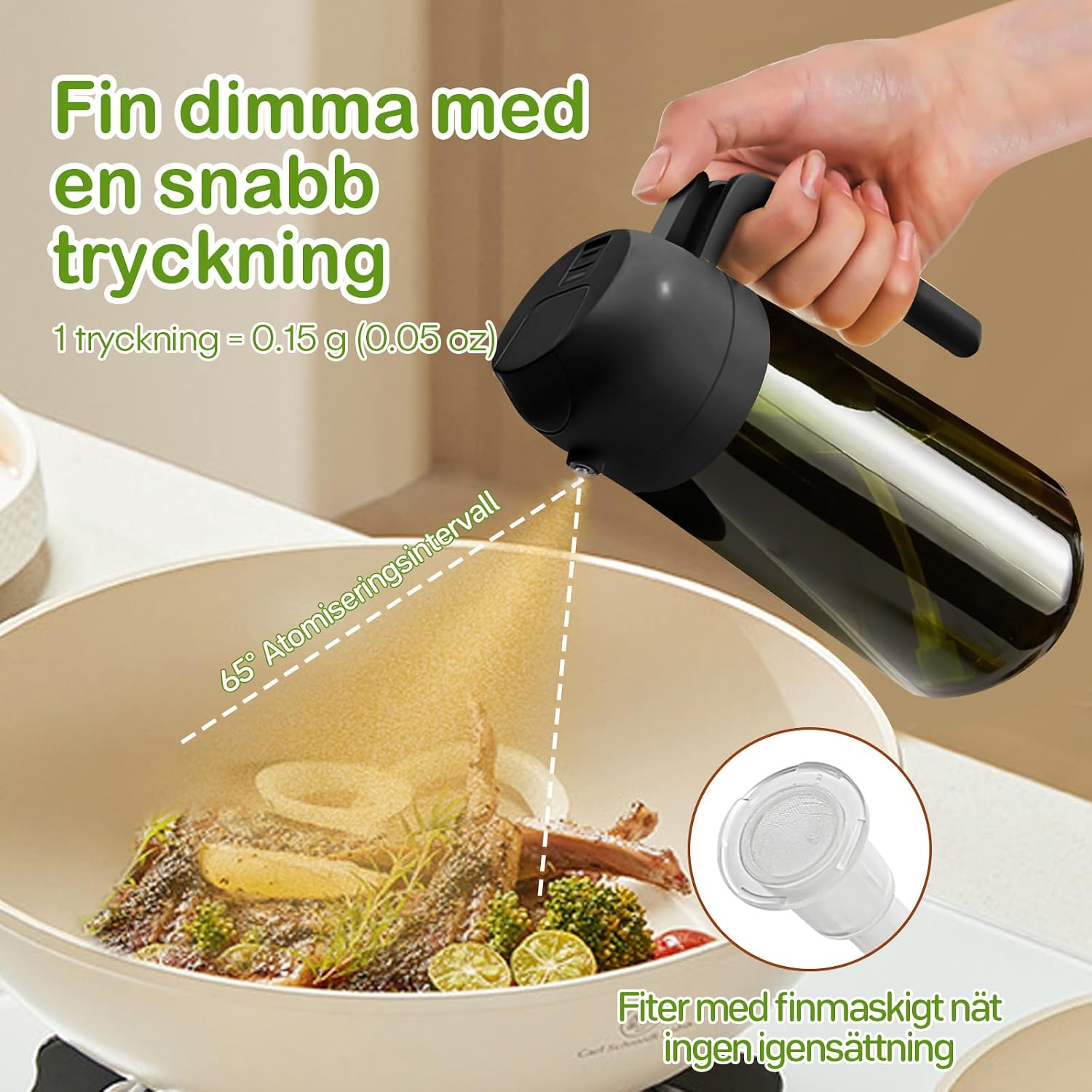 Detalle 1 de YARRAMATE OS470-DarkGreen oljespruta 470 ml i mörkgrönt glas, 2-i-1