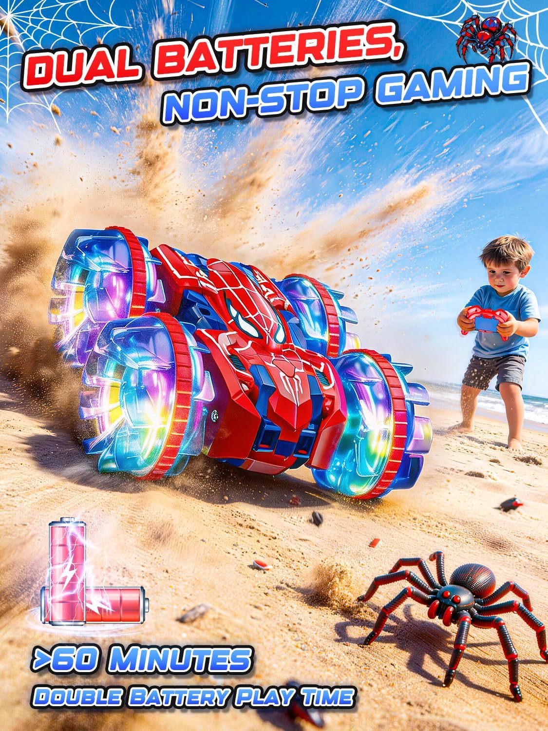 Detalle de Spider Macchina Telecomandata per Bambini: anfibia 2.4GHz con 360° e LED