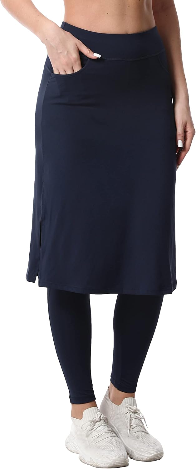 Detalle de HOKOYI Women's Modest Long Skirt with Attached Leggings — Midi Skort with Pockets