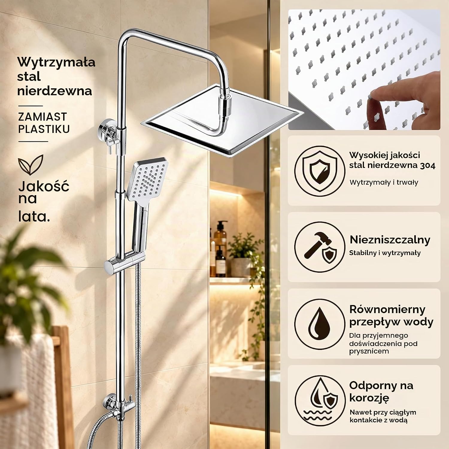 Detalle 2 de JOHO Carré 2020 – system prysznicowy z deszczownicą 20 × 20 cm, chrom