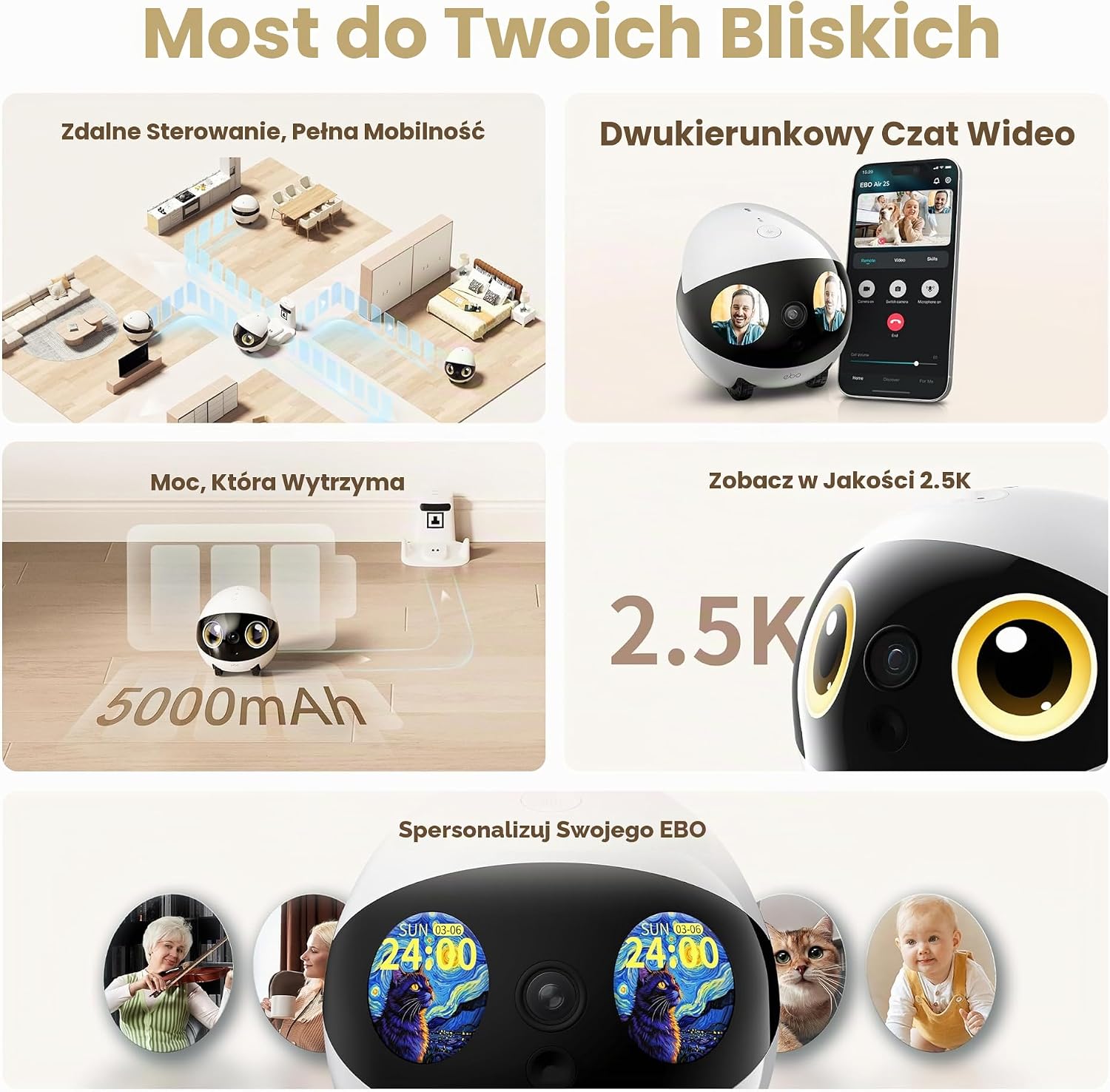 Detalle 2 de Enabot EBO Air 2S FamilyBot – mobilna kamera 2,5K z dwukierunkowym dźwiękiem