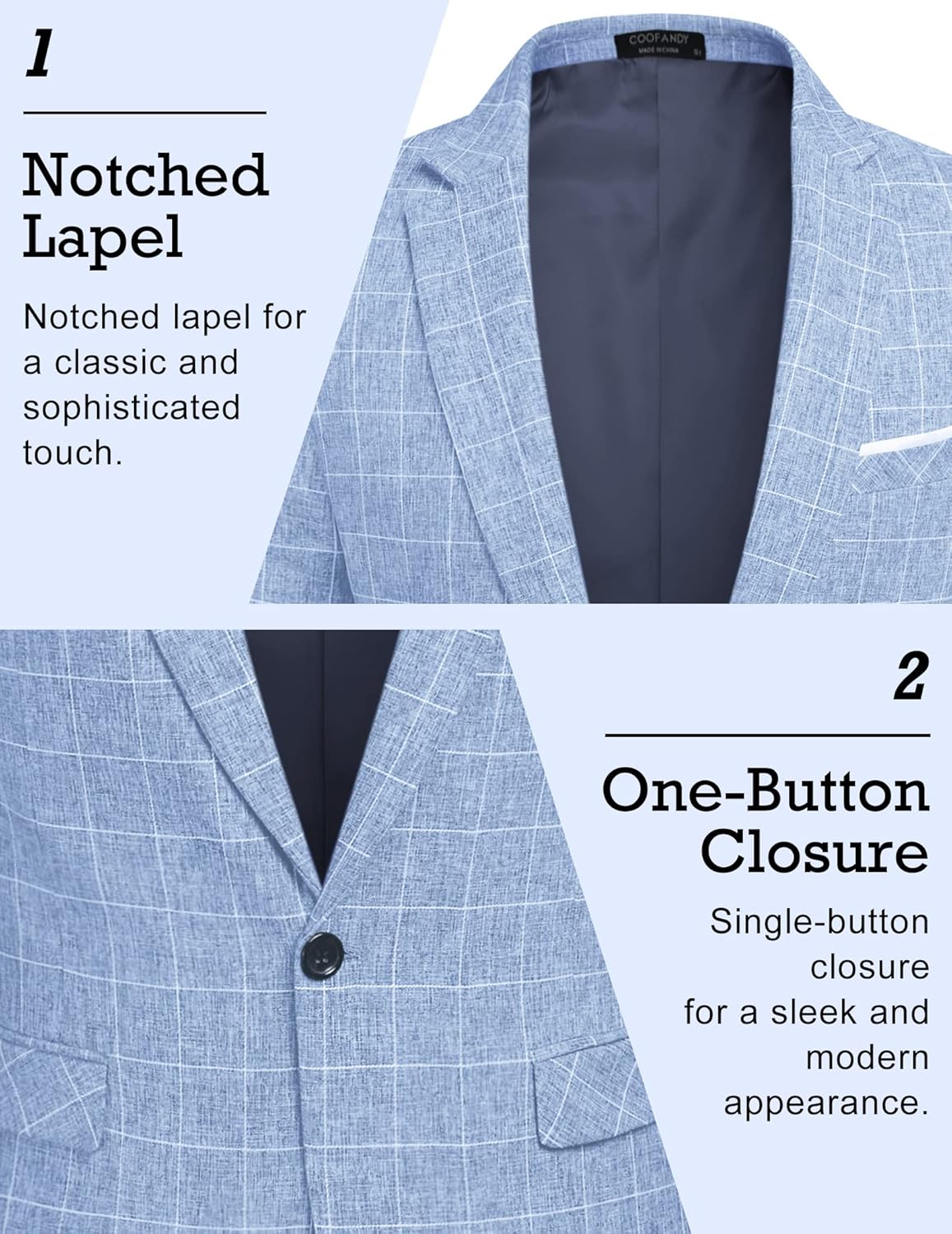 Thumbnail 2 de COOFANDY Slim Fit One-Button Blazer