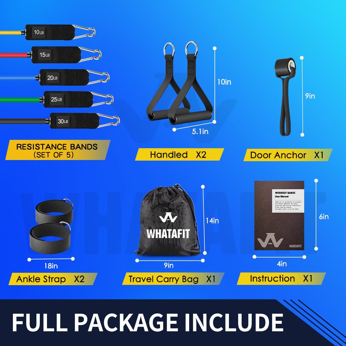 Detalle de WHATAFIT Resistance Bands with Handles — 100 lb Full-Body Home Gym Set