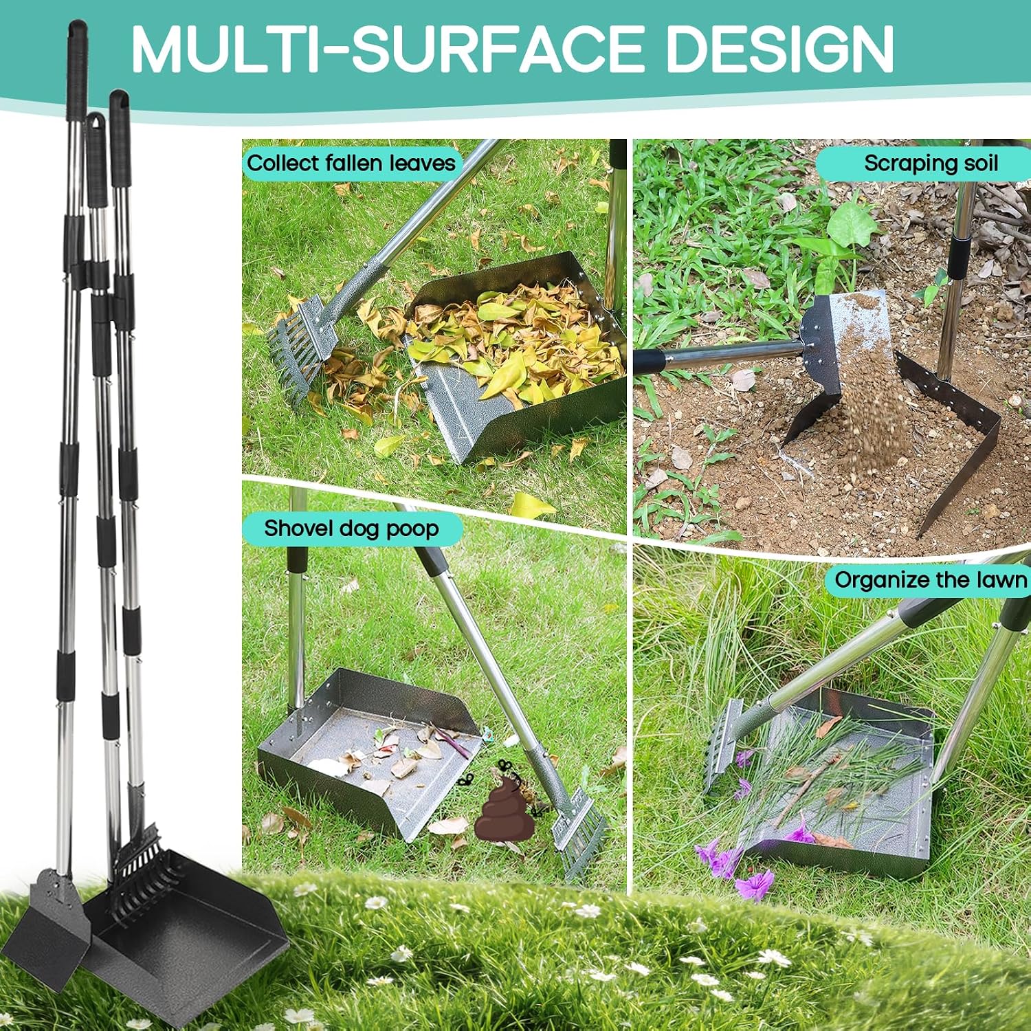 Detalle de Bamda Pooper Scooper with Extra Long Adjustable Handle and Large Tray for Dogs of All Sizes