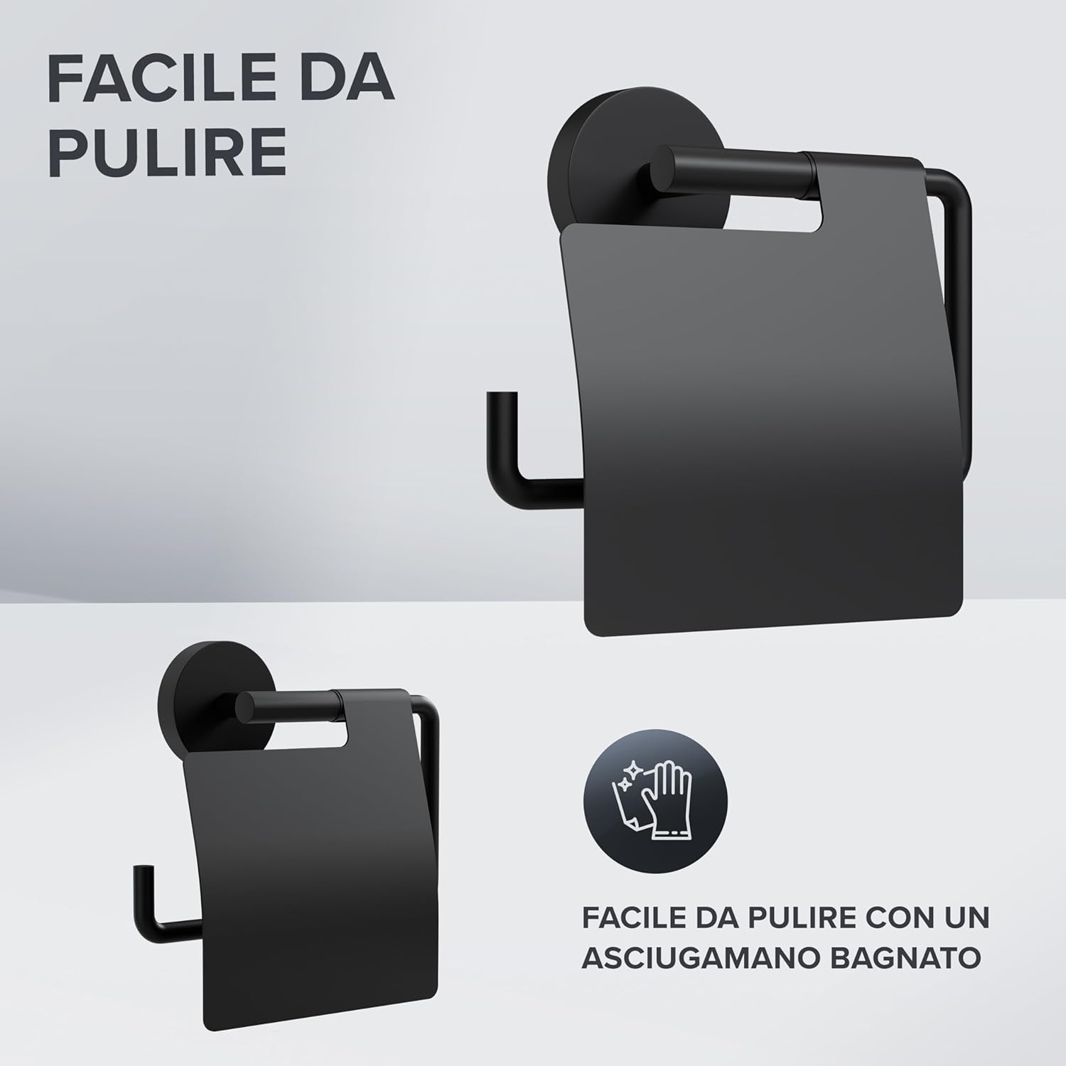 Thumbnail 3 de ovimar Heroya portarotolo per foratura nero: portarotolo in acciaio inox con coperchio e chiusura ammortizzata