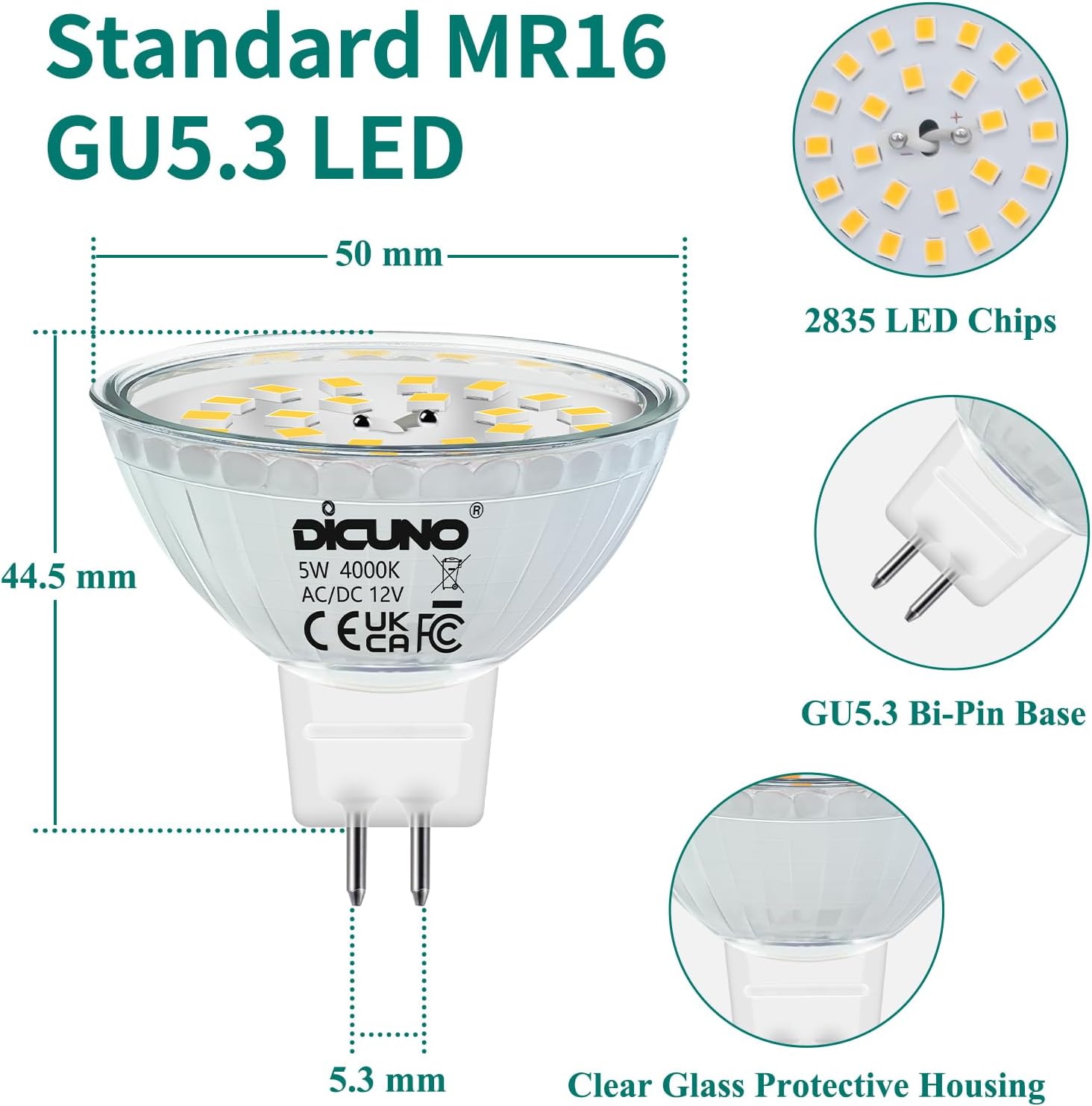 Detalle 2 de DiCUNO GU5.3 LED Lampen 5W MR16 Reflektor
