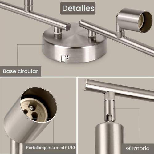 Detalle de Ketom GU10 Focos techo níquel: set de 4 cabezales orientables para interior