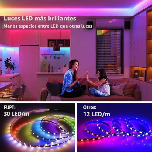 Detalle de FUPT Tira LED TV 3m RGB con pilas y control remoto | luz ambiental para cine en casa, cocina y dormitorio
