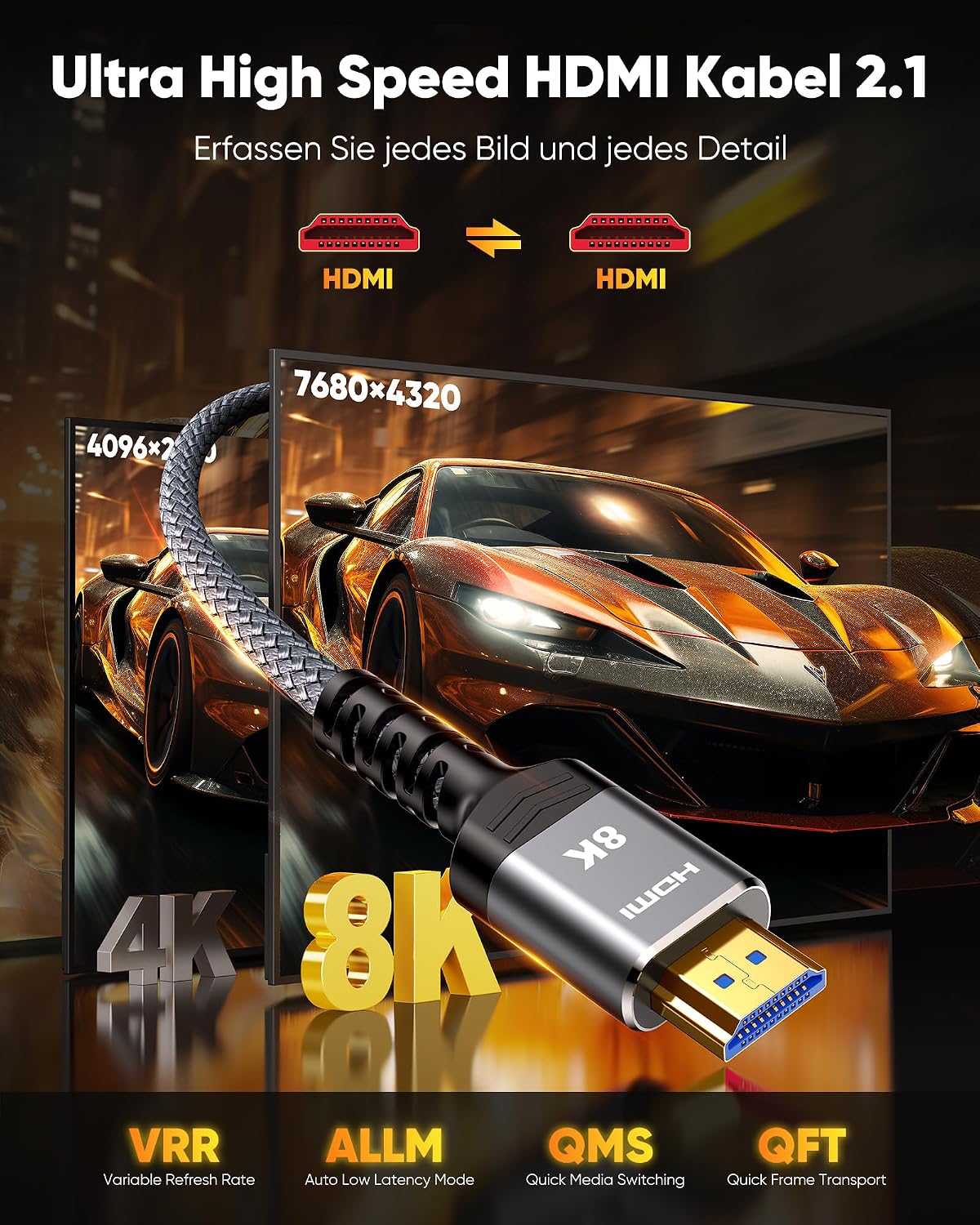 Detalle de SNOWKIDS Glasfaser HDMI Kabel 15 m – 8K/HDMI 2.1 (48 Gbps) für 8K@60Hz und 4K@120Hz