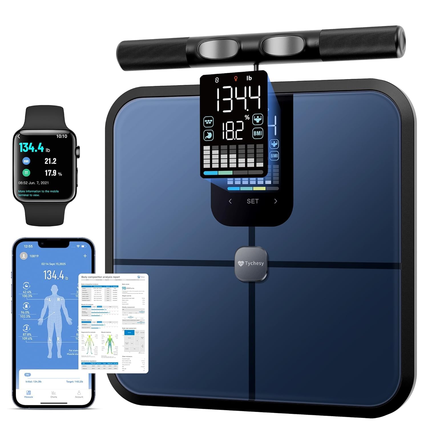 Tychesy Smart Scale for Body Weight, Fat and Composition with 8-Electrode Analysis