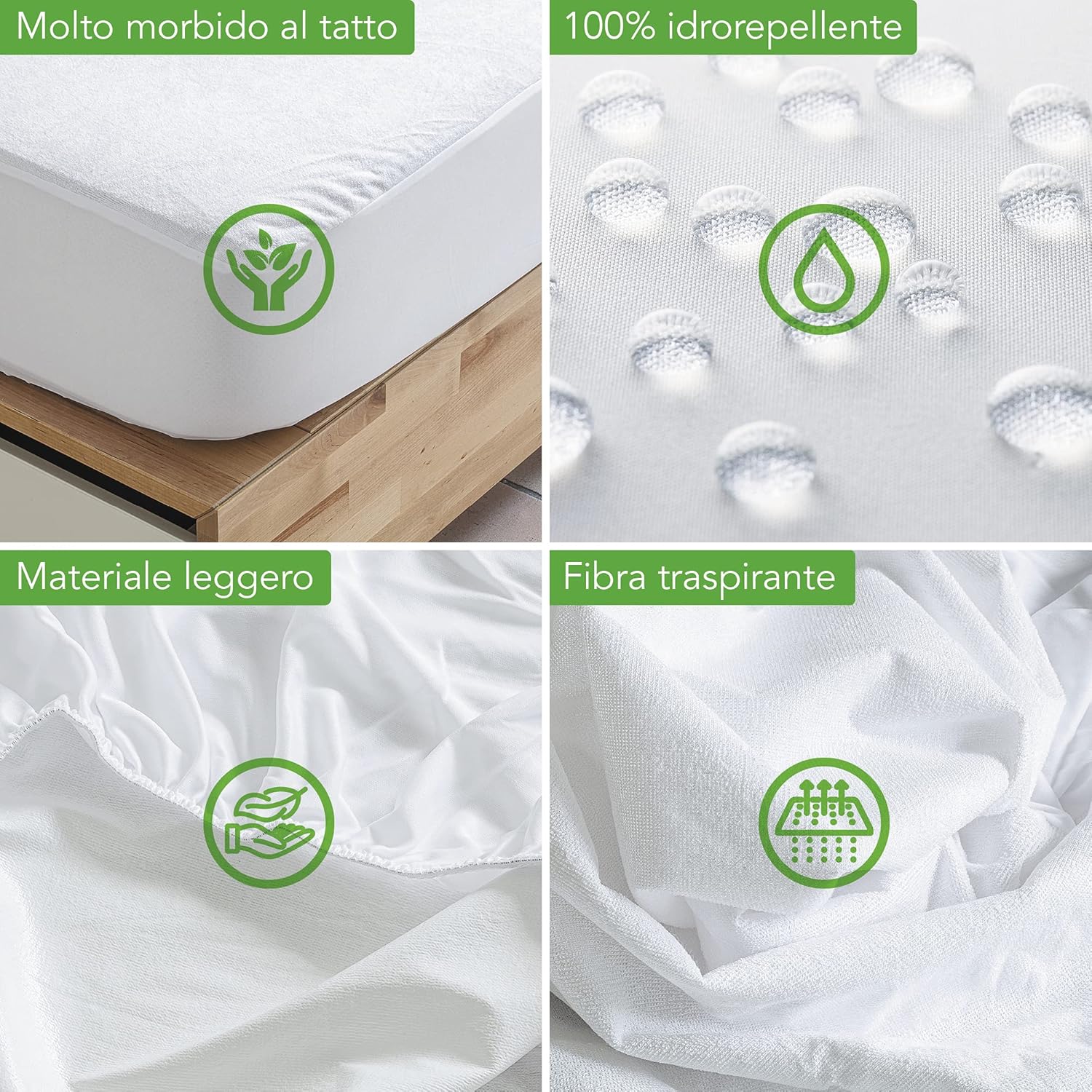 Thumbnail 2 de Coprimaterasso impermeabile 120x190 in tessuto di bambù naturale con angoli elastici – Una Piazza e Mezza