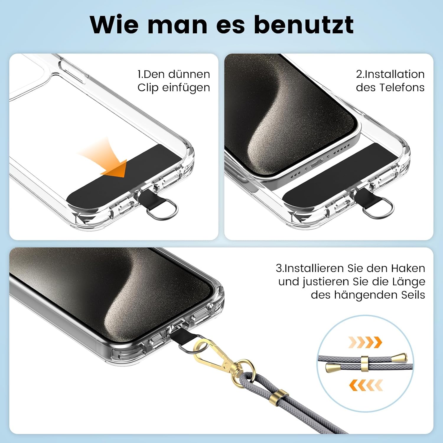 Detalle 2 de OLEPHY Cordón Ajustable para Teléfono Móvil 📱, Gris