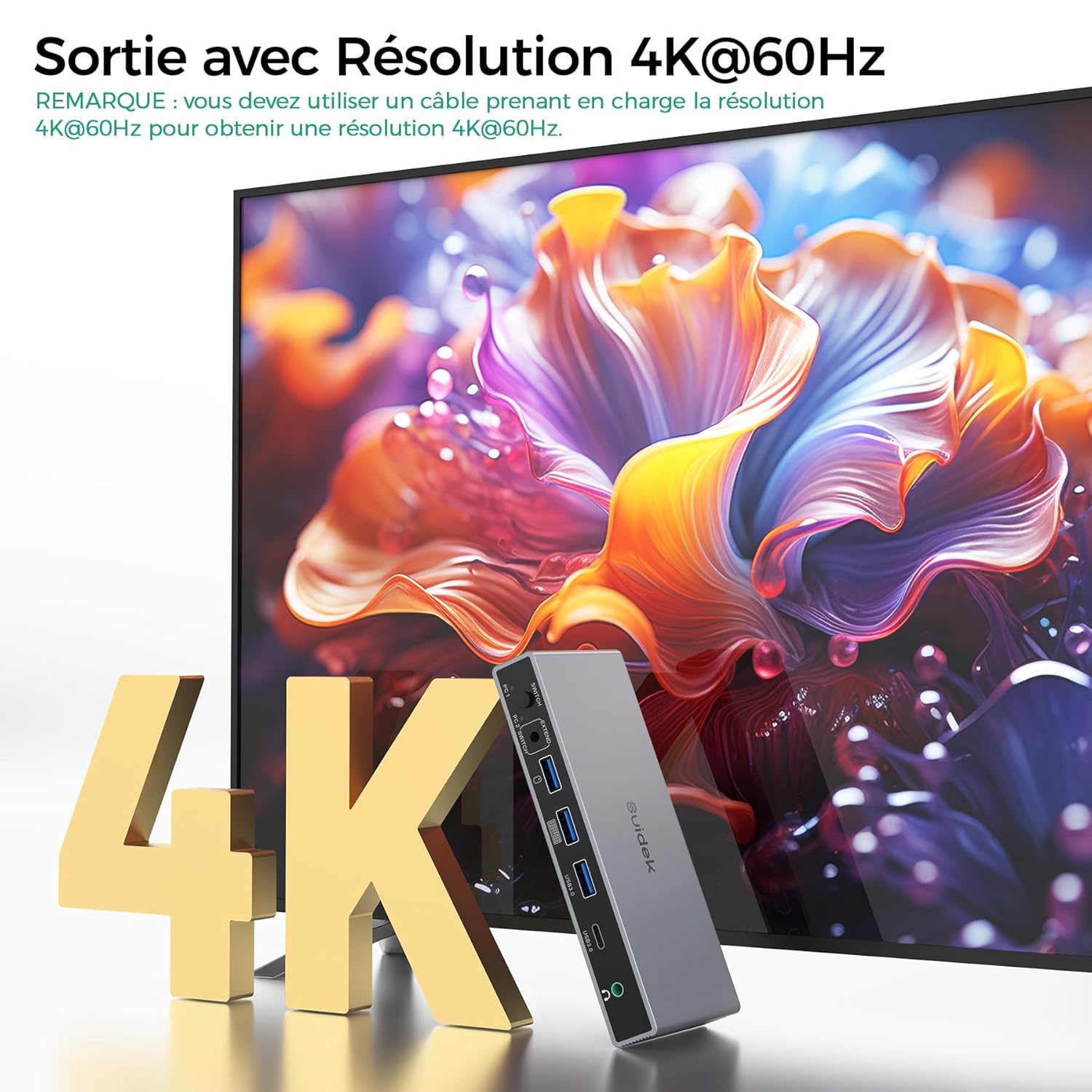 Thumbnail 6 de SUIDEK Commutateur KVM DisplayPort double écran pour 2 PC (DP vers HDMI) 4K@60Hz et 4 ports USB partagés