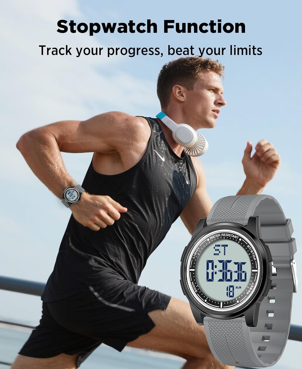 Detalle de WIFORT Mens Watches Waterproof Sports Digital Watch – Ultra-Thin, 5 ATM, Dual Time & Chronograph
