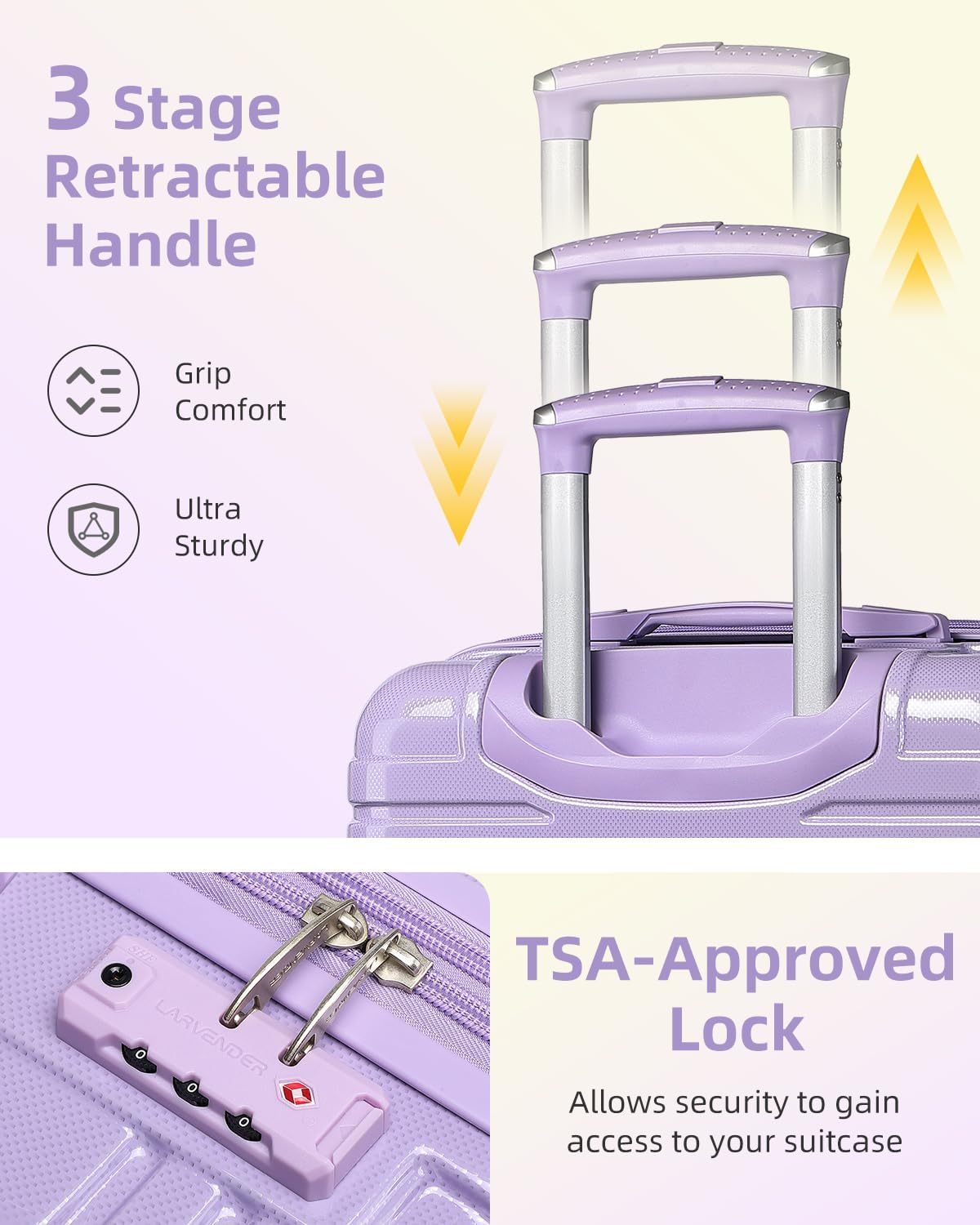 Thumbnail 1 de LARVENDER Carry-On Luggage 22x14x9 – 3-Piece Set in Glossy Lavender