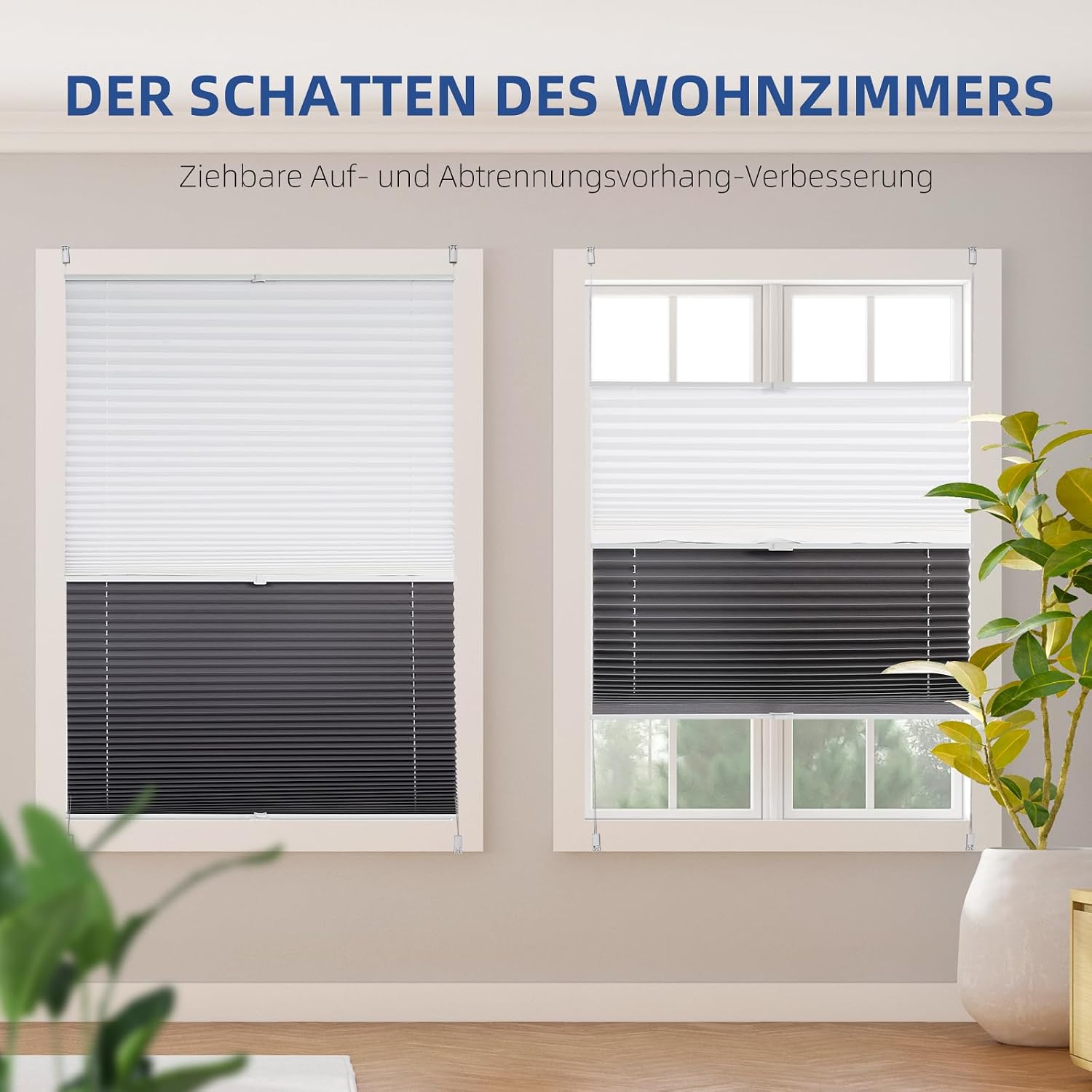 Thumbnail 1 de Sekey Plissee Doppelplissee Day+Night Verdunkelung – ohne Bohren, Klemmfix, 95x120 cm, Weiß/Grau