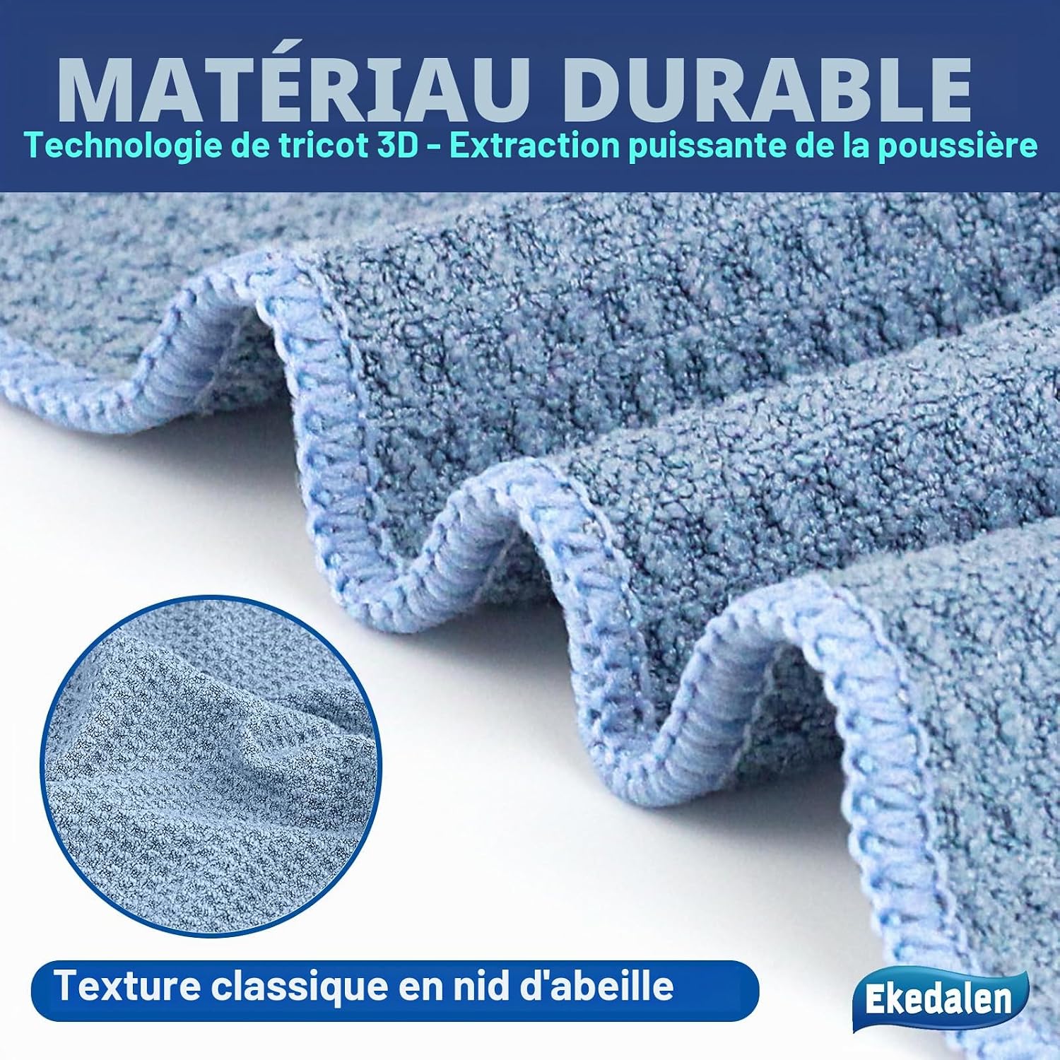 Detalle de Ekedalen CRH-BLG-LAN6 microvezeldoeken, 6 stuks van 30 x 30 cm in blauw