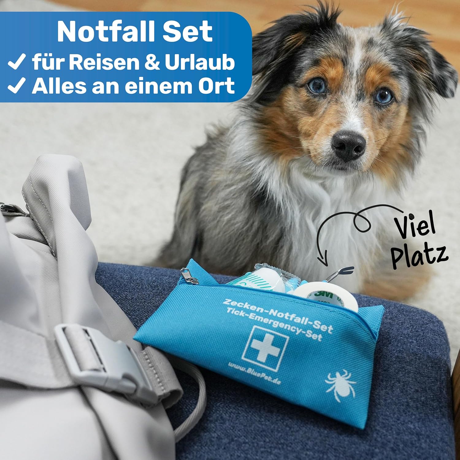 Detalle de BluePet 10er Set Zeckenentferner mit Tasche – Zeckenzange, Zeckenhebel, Zeckenpinzette und Zeckenkarte für Hund, Katze, Pferd & Mensch